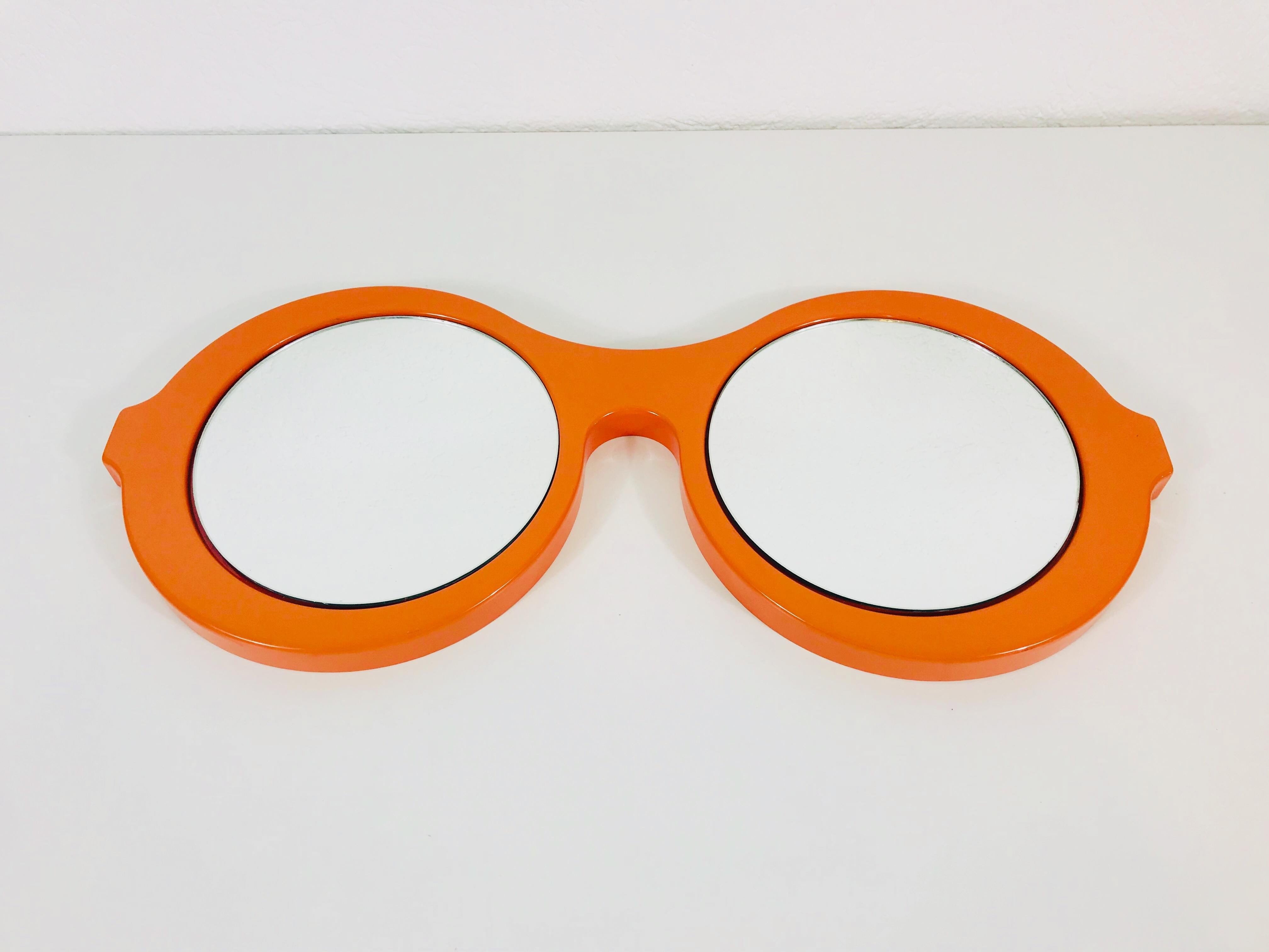 Mid-Century Modern Italian Orange Plastic Wall Mirror in the Shape of Sunglasses, 1970s, Italy