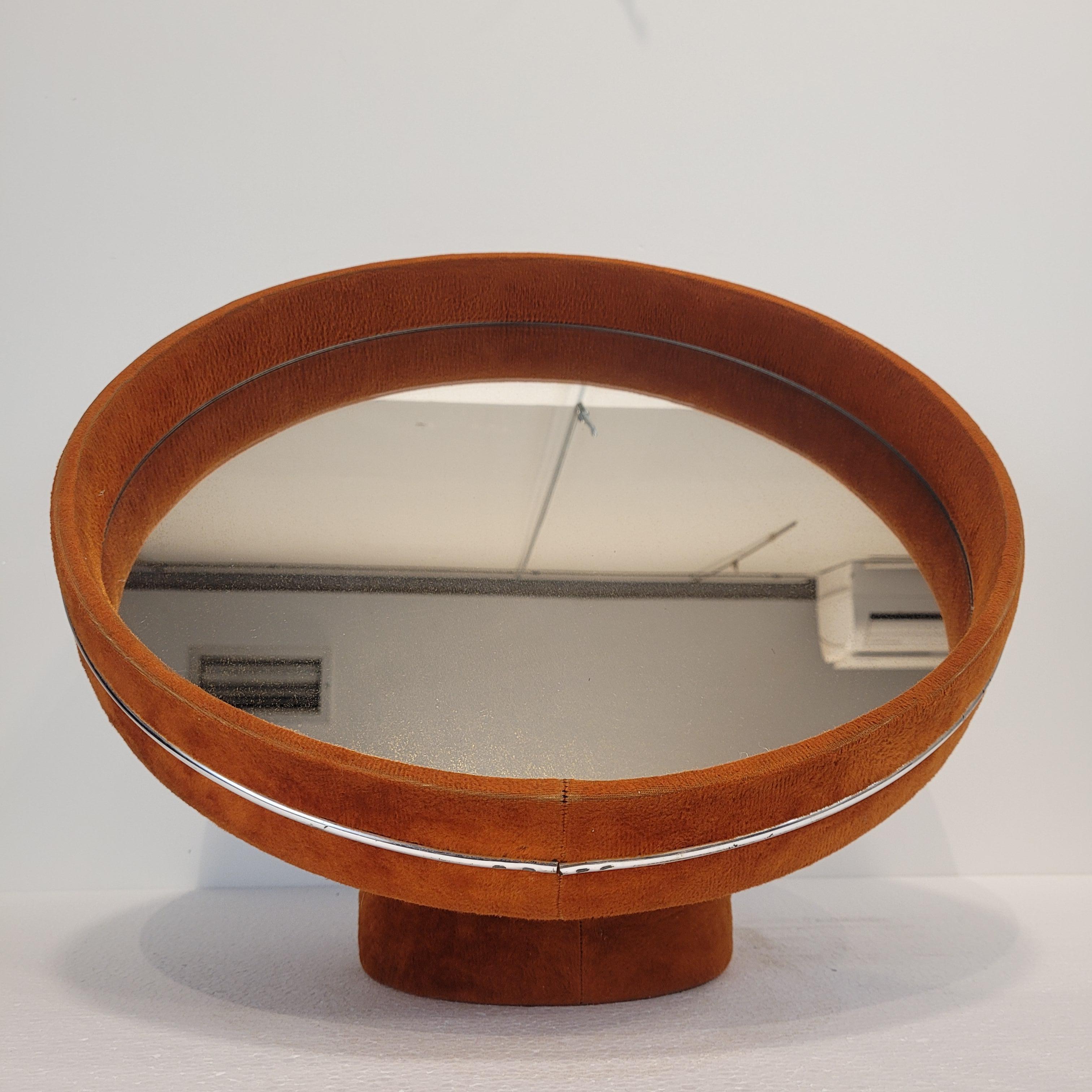 Italienischer orangefarbener Schminkspiegel aus dem Space Age, Poltrona Frau-Stil, Samtpolsterung im Angebot 9