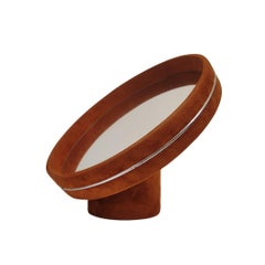 Italian Orange Space Age vanity mirror, Poltrona Frau style, velvet upholstery