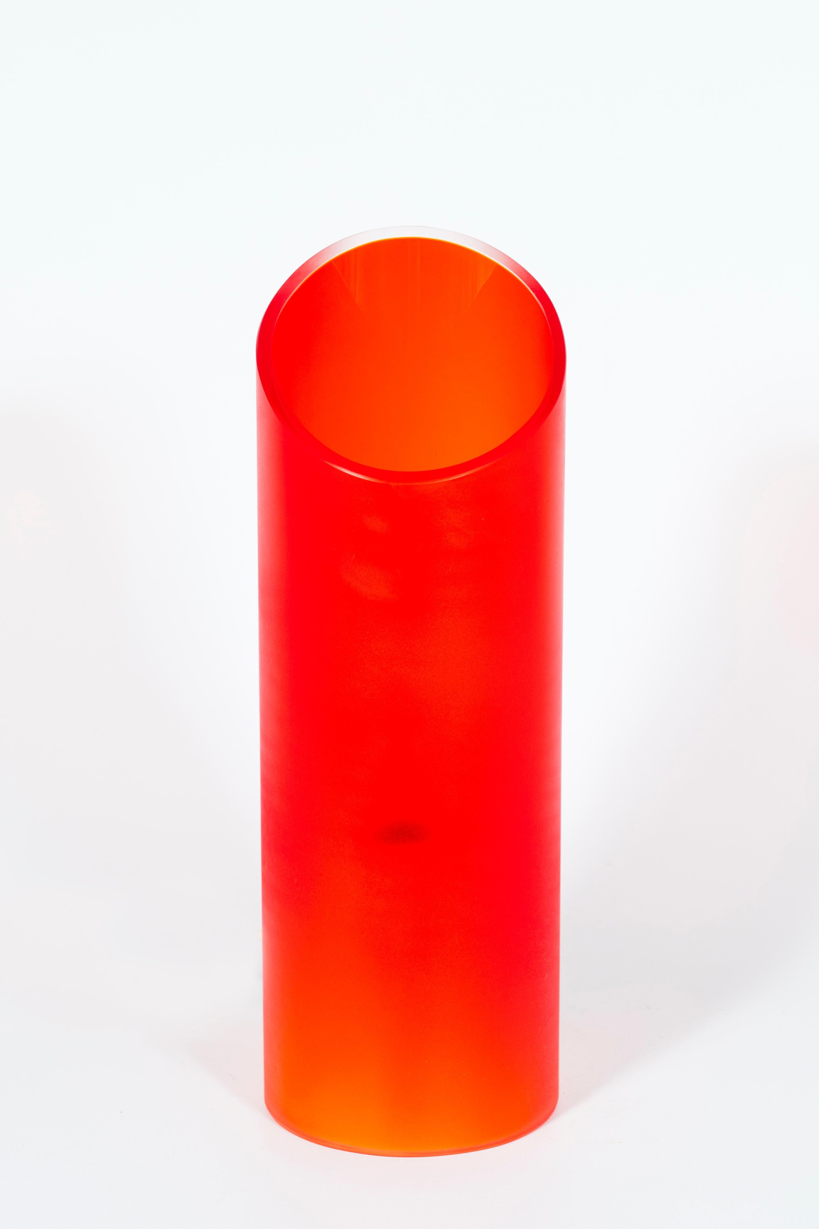 Art Deco Murano glass table lamp in vibrant orange signed Cenedese 1970s Italy For Sale
