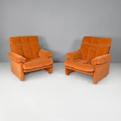 Italian orange velvet armchairs Coronado by Afra and Tobia Scarpa for B&B, 1970s