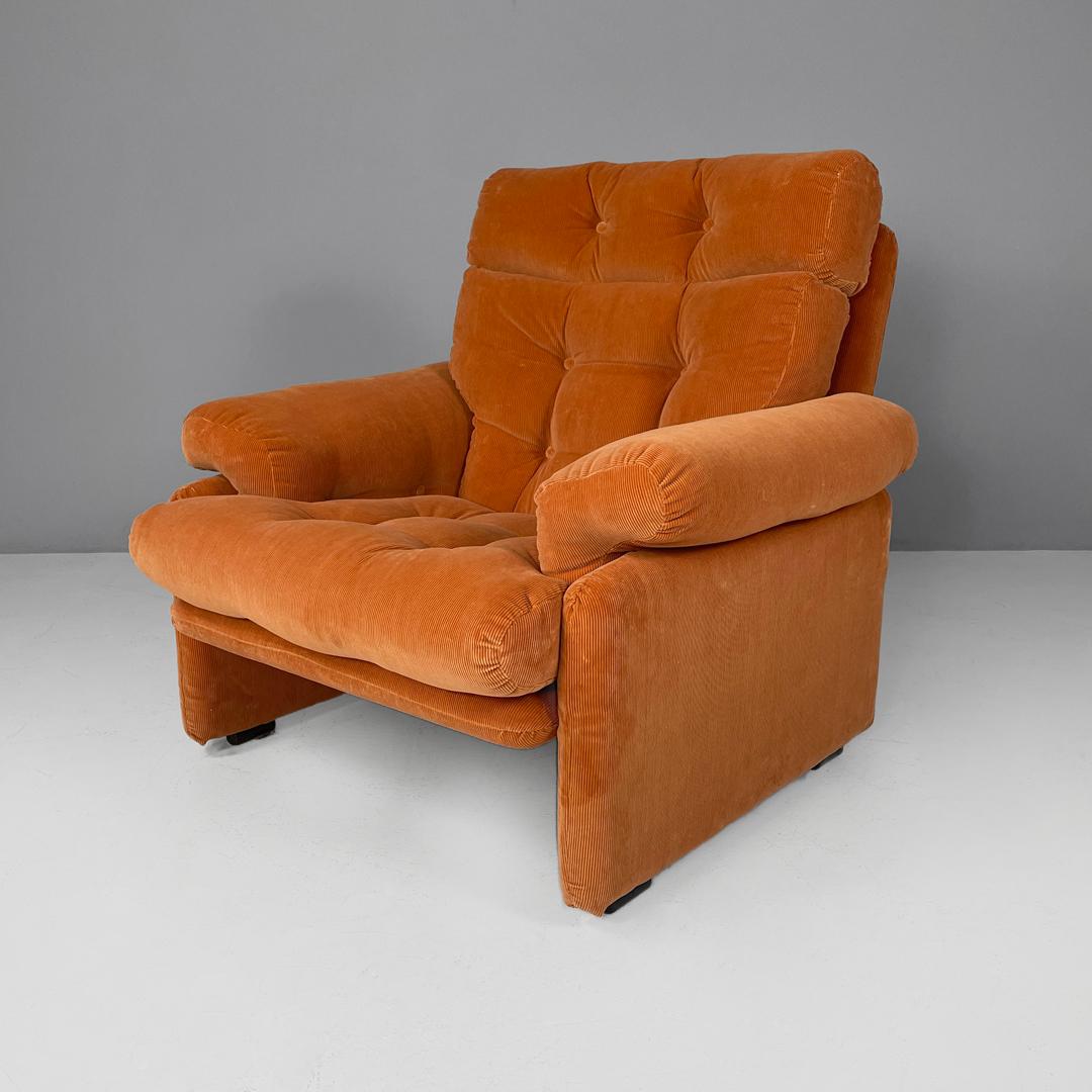 Modern Italian orange velvet armchairs Coronado by Afra and Tobia Scarpa for B&B, 1970s For Sale