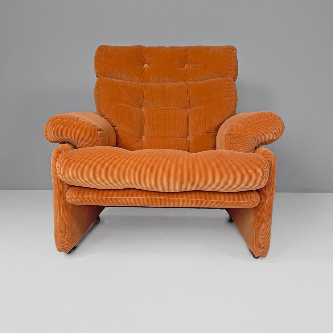 Italian orange velvet armchairs Coronado by Afra and Tobia Scarpa for B&B, 1970s In Good Condition For Sale In MIlano, IT