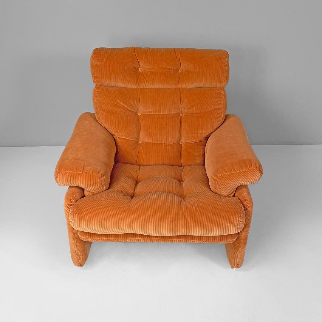 Italian orange velvet armchairs Coronado by Afra and Tobia Scarpa for B&B, 1970s For Sale 1