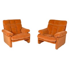 Vintage Italian orange velvet armchairs Coronado by Afra and Tobia Scarpa for B&B, 1970s