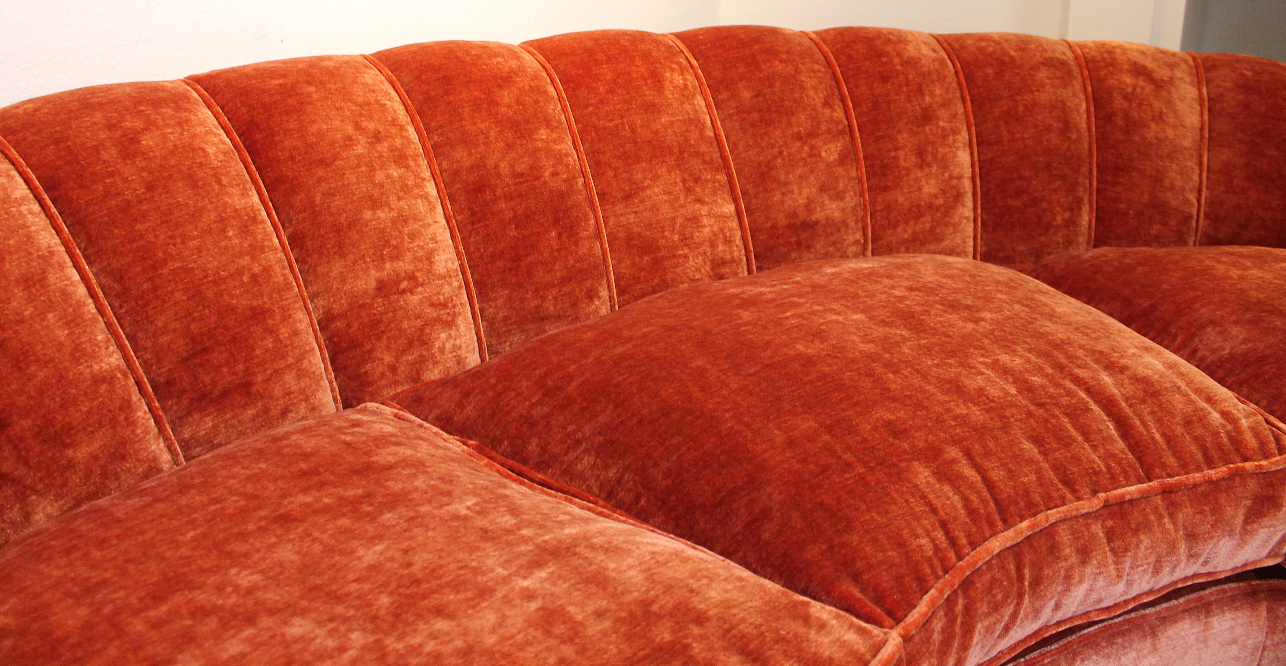 Italian orange velvet sofa, 1950s.