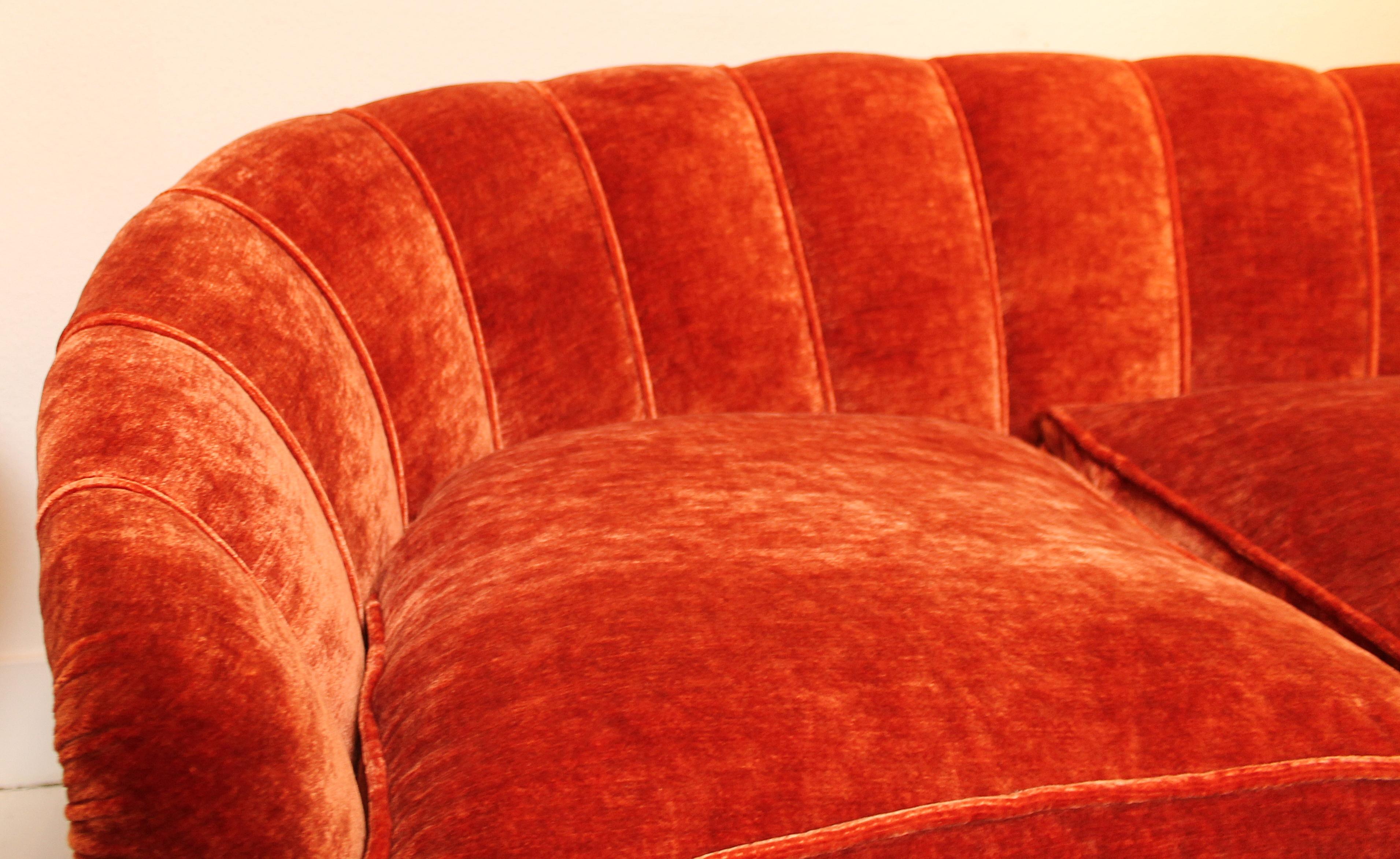 orange velvet couch