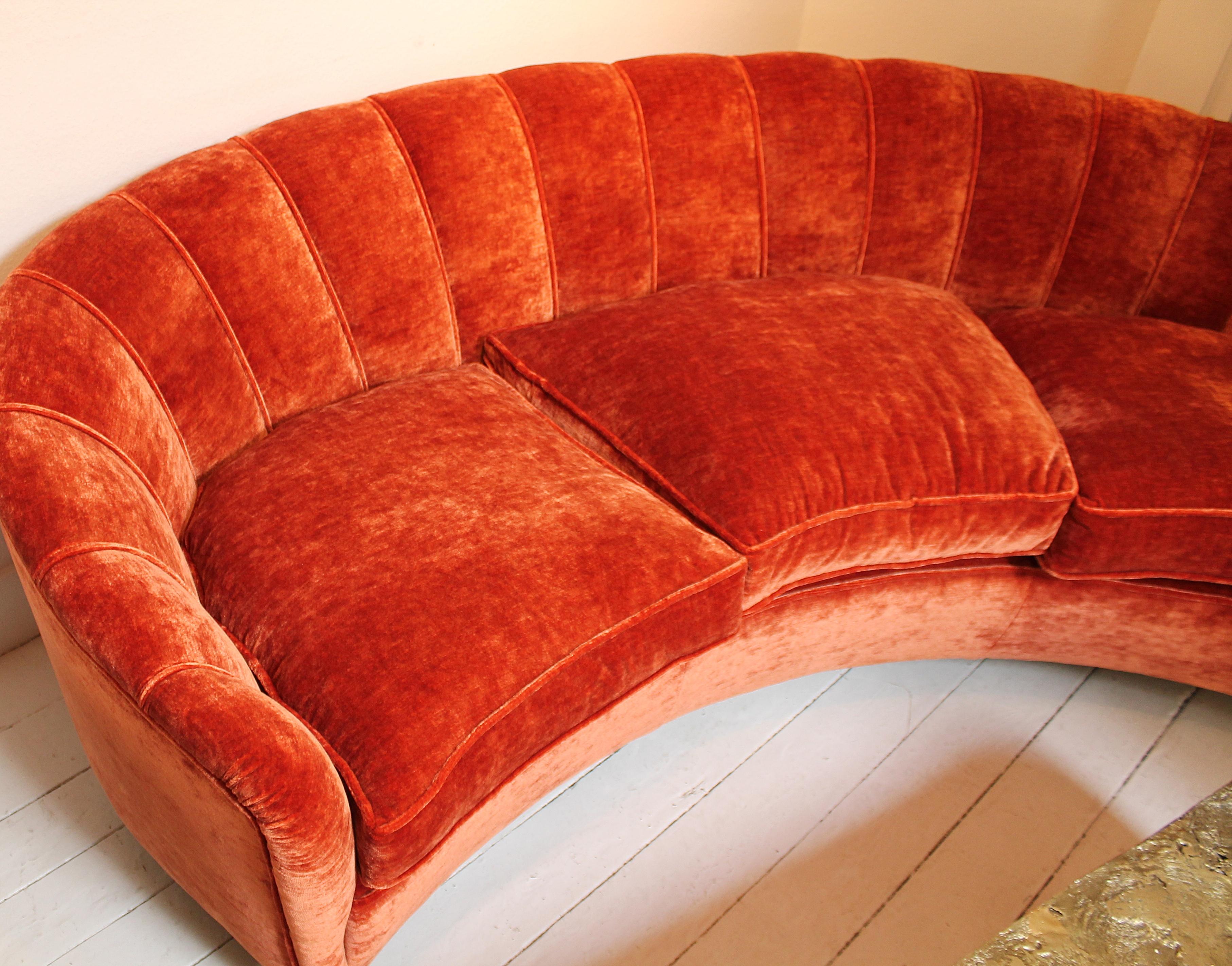 Italian Orange Velvet Sofa, 1950s In Excellent Condition In Brussels, BE