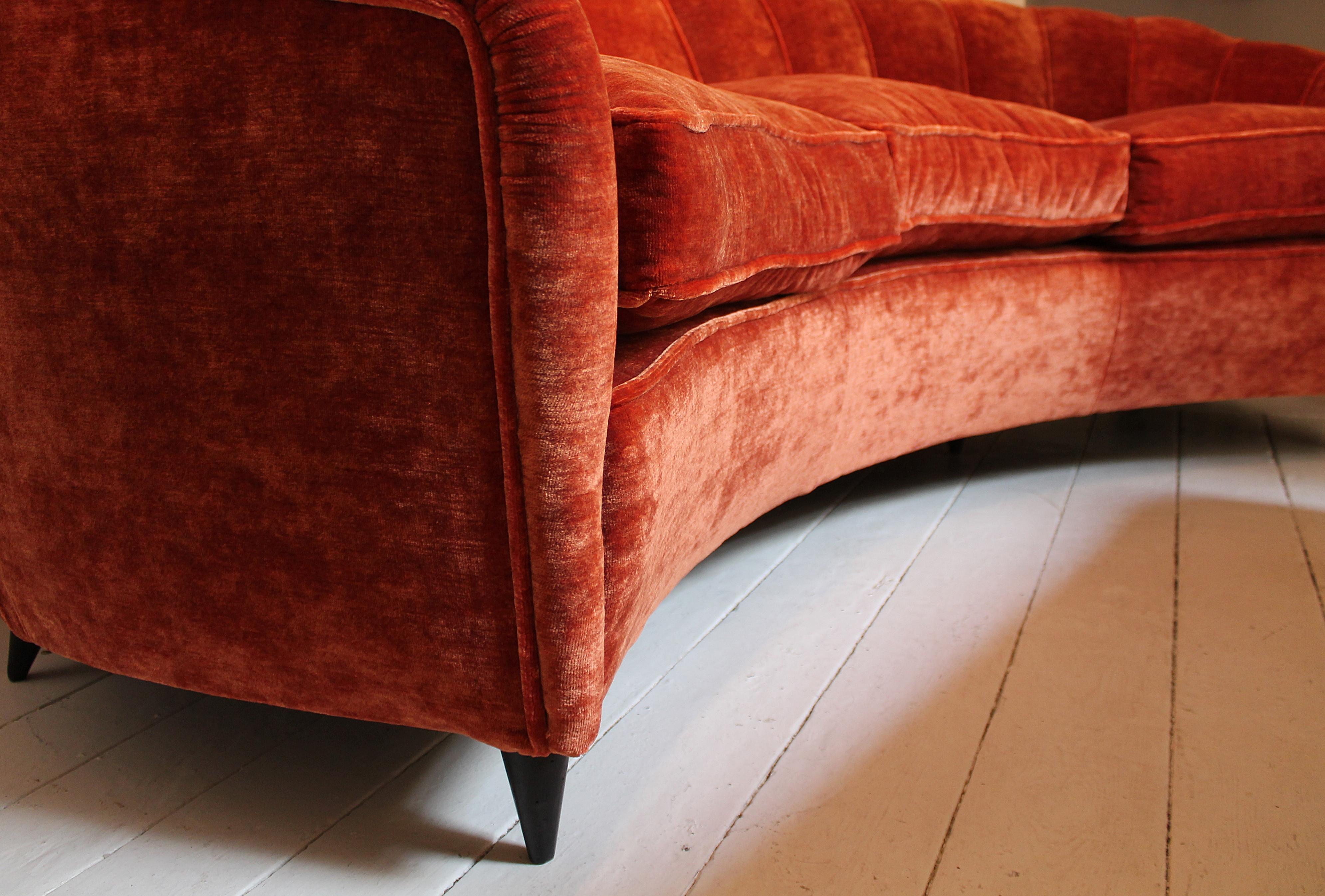 Mid-20th Century Italian Orange Velvet Sofa, 1950s