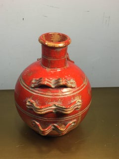 Italian Orange Triple Handled Terracotta Mid-Century Modern Vase