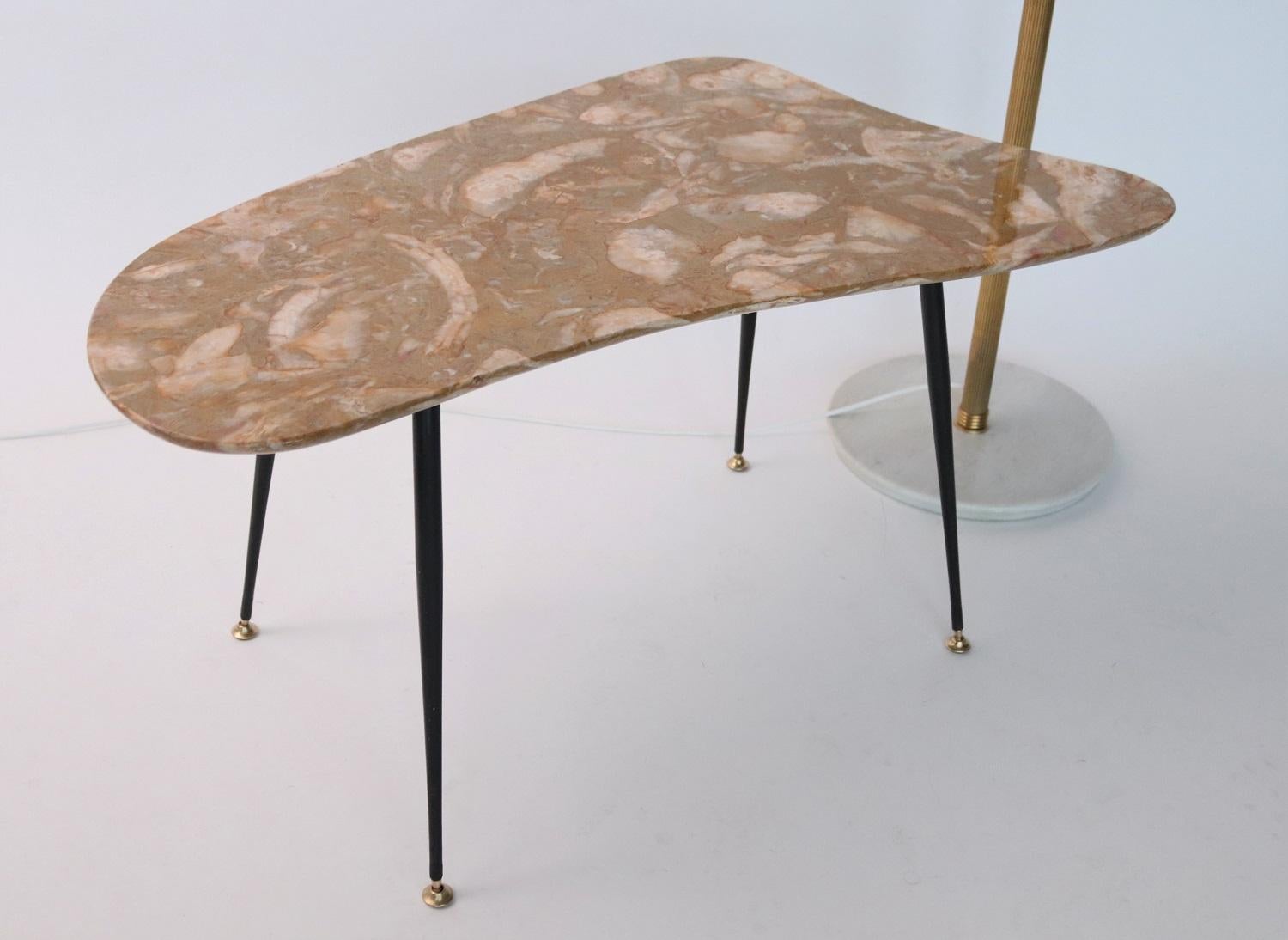 Italian Organic Coffee Table with Yellow Marble Top and Brass Feet, 1950s For Sale 6