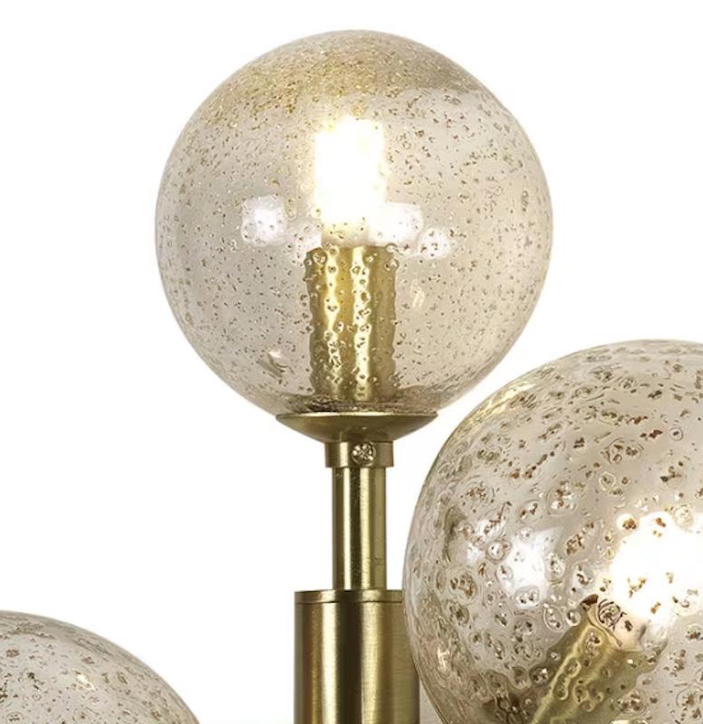 Organic Modern Italian Organic Bespoke Ball Flower Brass Sconce with 3 Murano Glass Spheres For Sale