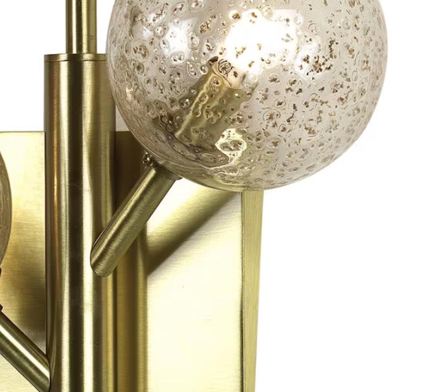 Italian Organic Bespoke Ball Flower Brass Sconce with 3 Murano Glass Spheres In New Condition For Sale In New York, NY