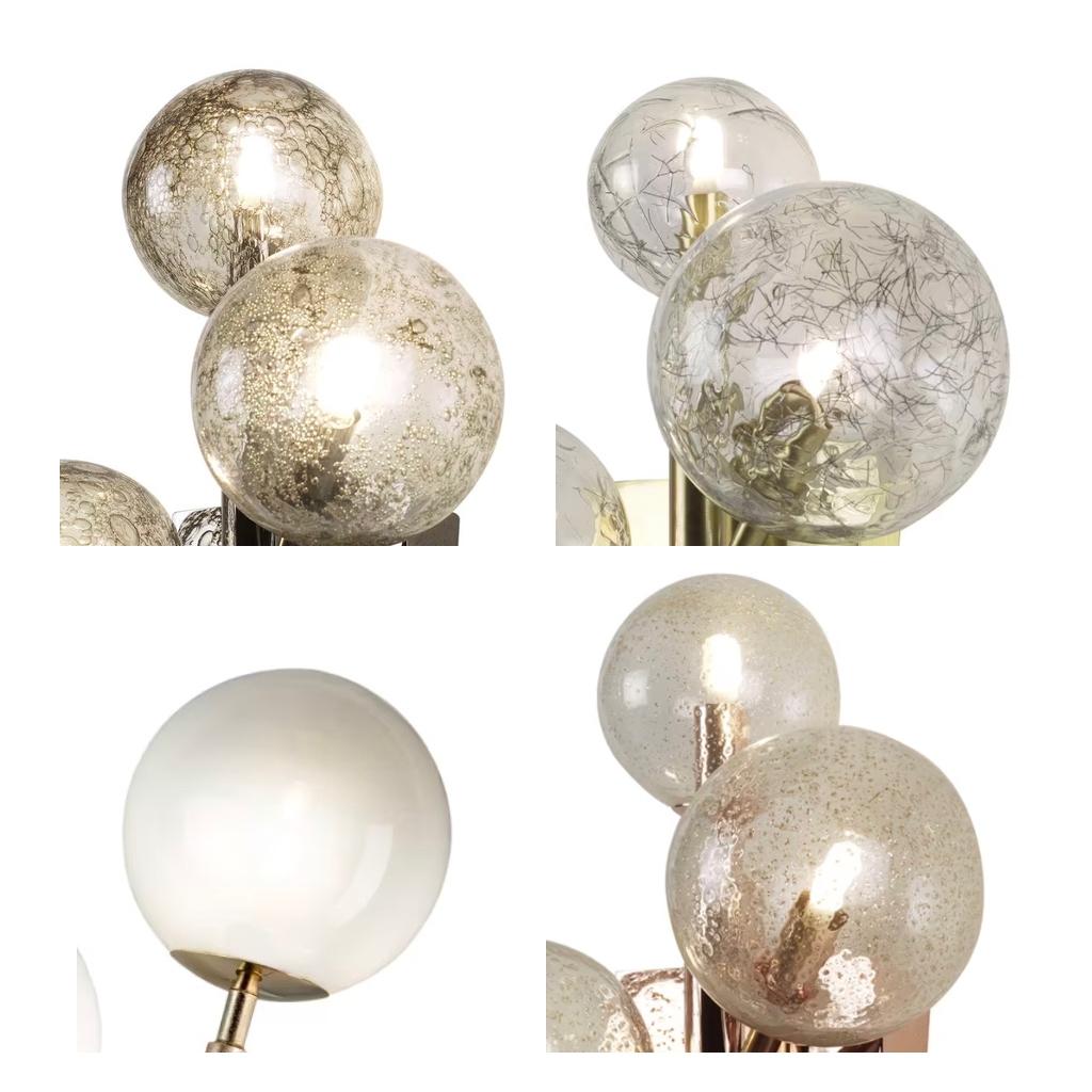 Contemporary Italian Organic Bespoke Ball Flower Brass Sconce with 3 Murano Glass Spheres For Sale