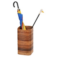 Italian Organic Curved Rattan Umbrella Stand, Vivai del Sud, Italy, 1970s