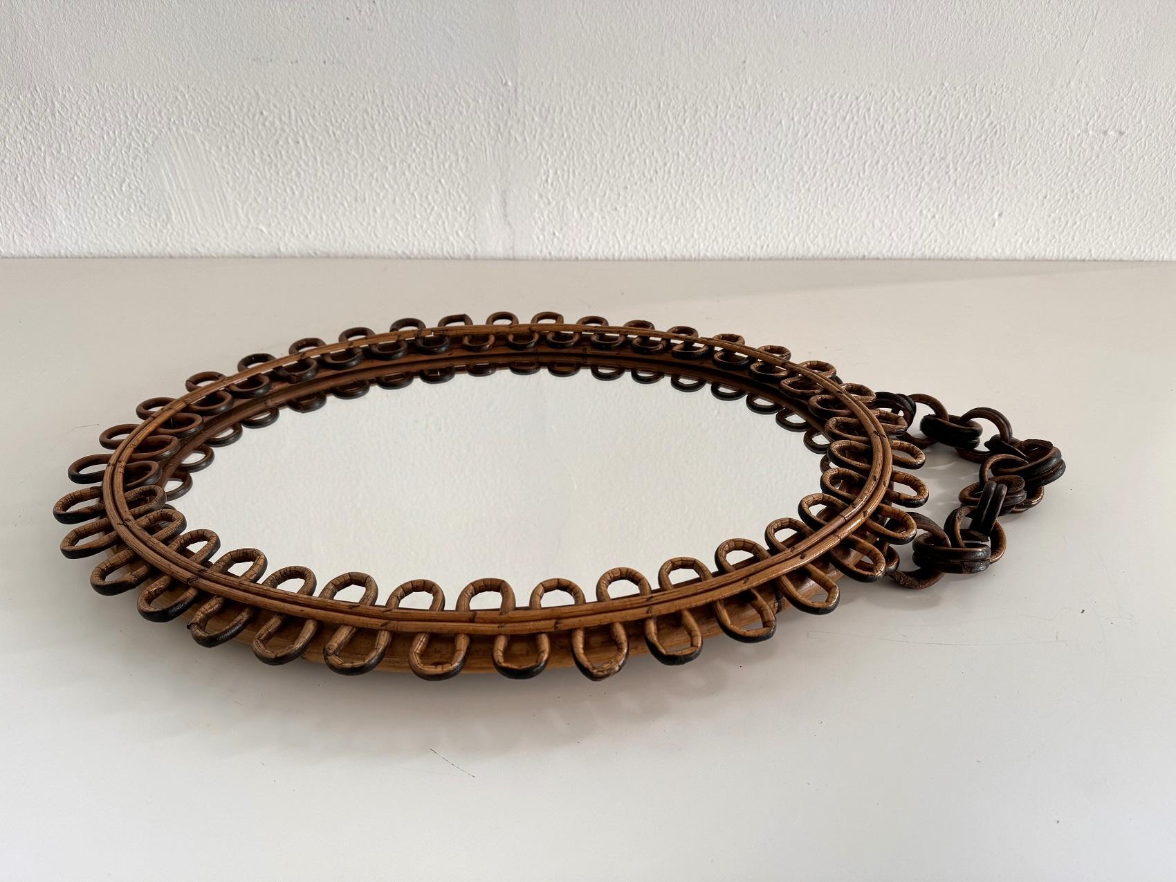Specchio da parete di design organico italiano in rattan e bambù, anni '60 in vendita 4