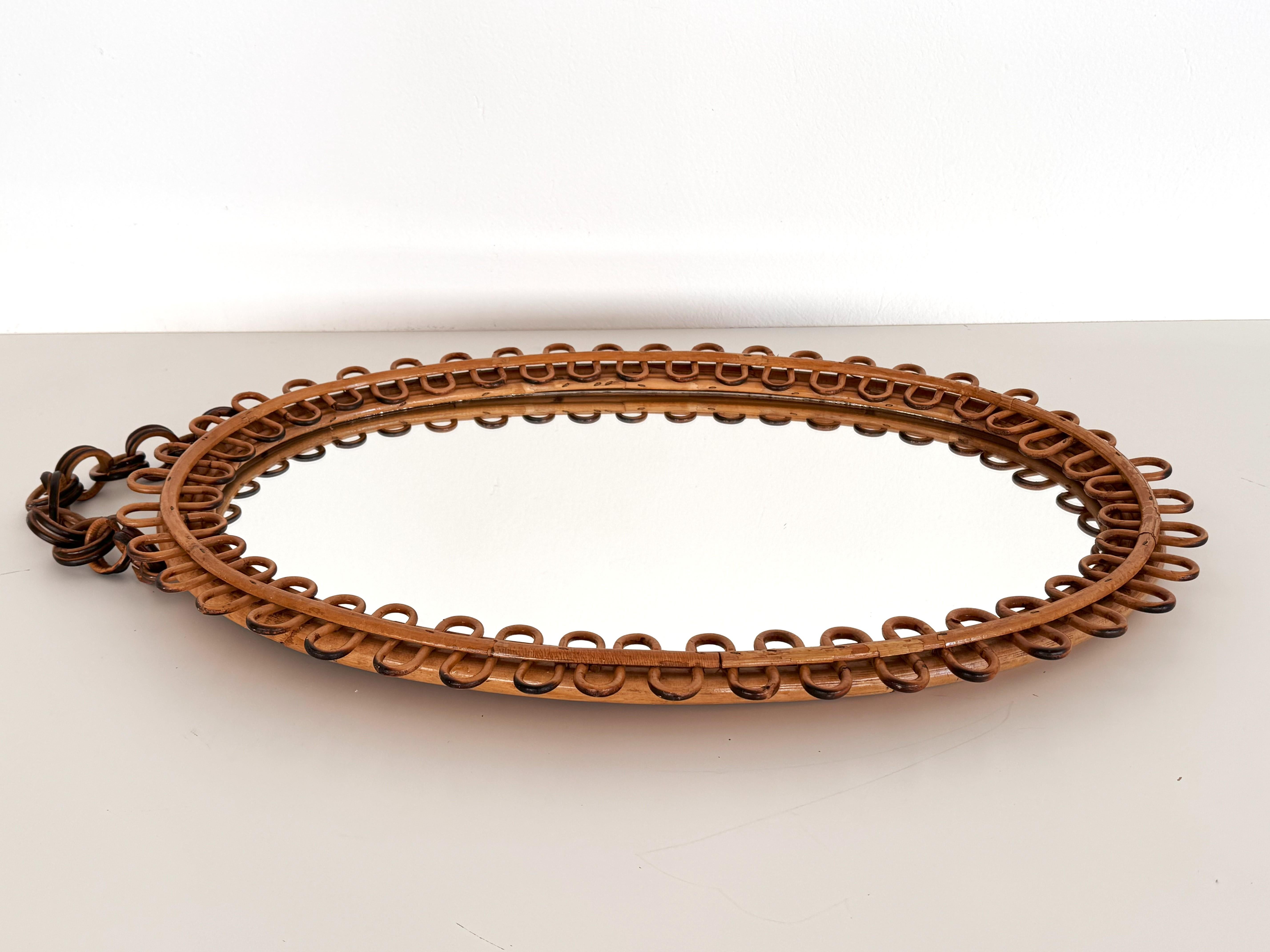 Espejo de pared de diseño orgánico italiano en ratán y bambú, años 60 Bambú en venta