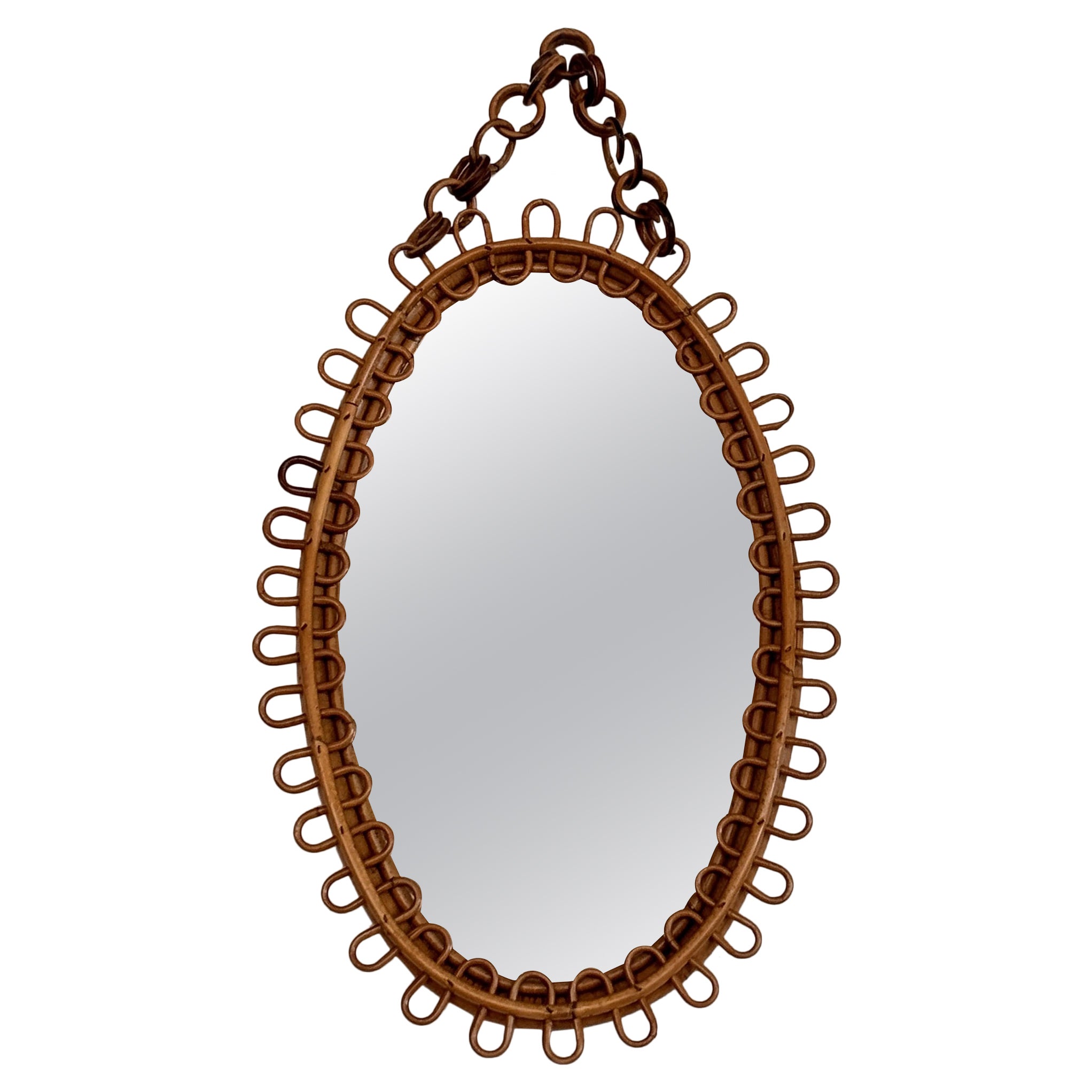 Italian Organic Designer Wall Mirror in Rattan and Bamboo, 1960s