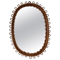 Italian Organic Designer Wall Mirror in Rattan and Bamboo, 1960s