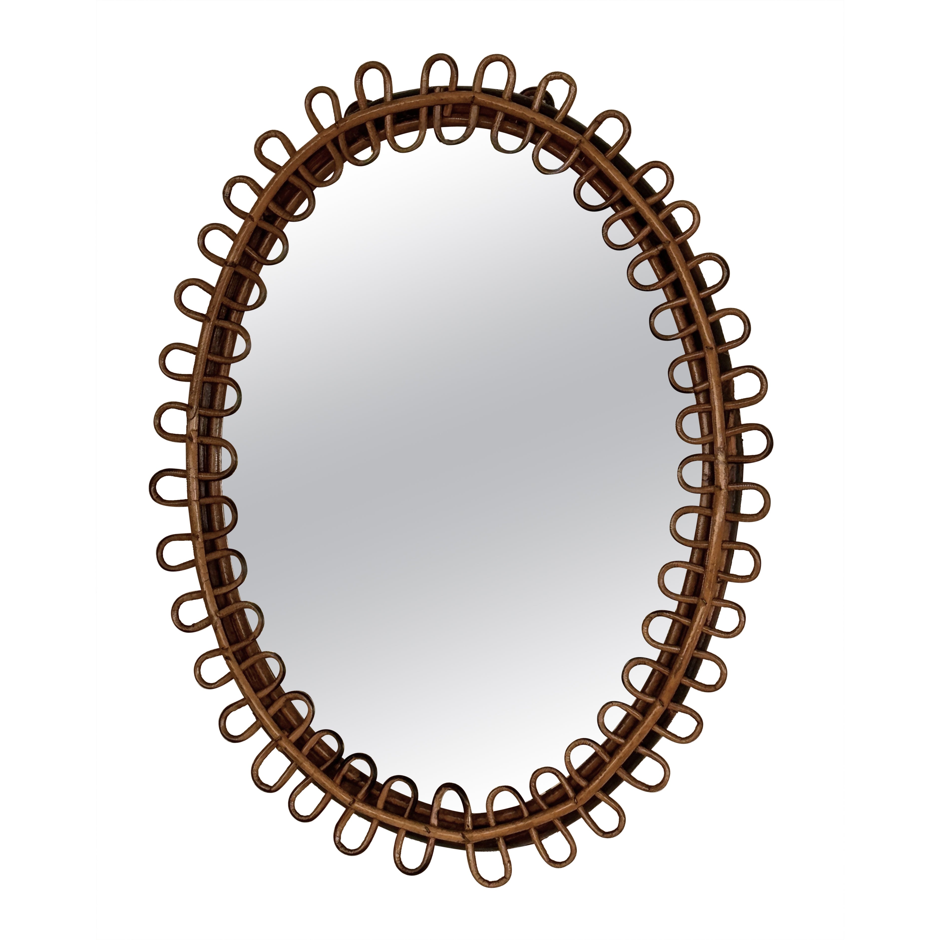 Specchio da parete di design organico italiano in rattan e bambù, anni
60