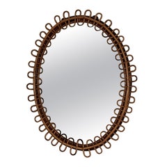 Italian Organic Designer Wall Mirror in Rattan and Bamboo, 1960s