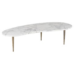 Italian Organic Form Carrara Marble Cocktail Table with Brass Legs
