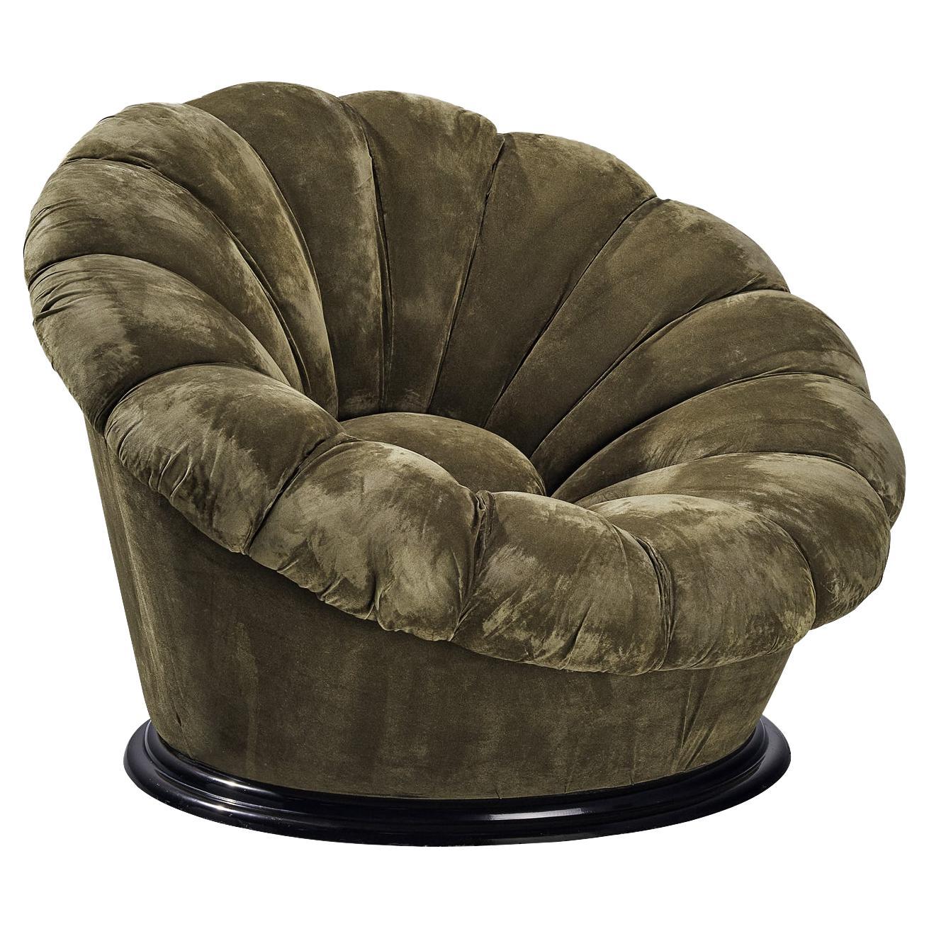 Italian Organic Lounge Chair in Khaki Green Velvet  For Sale