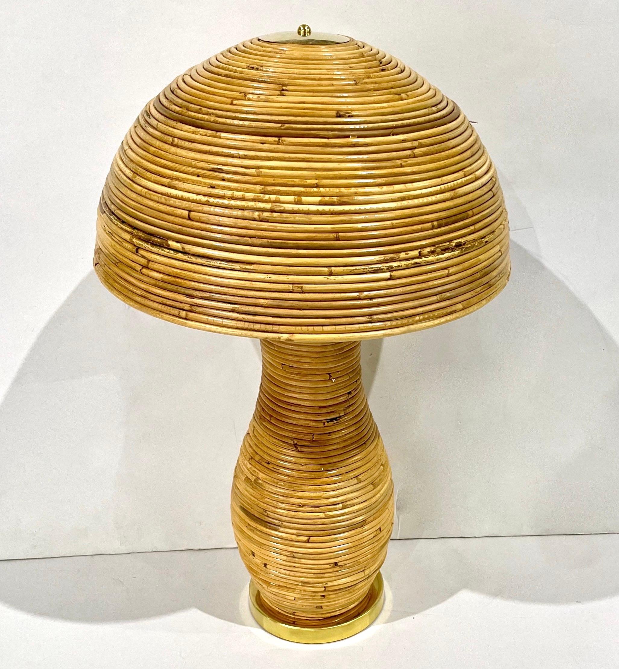 Lampes de table/plancher italiennes Organic Modern Contemporary Brass & Rattan Mushroom en vente 5