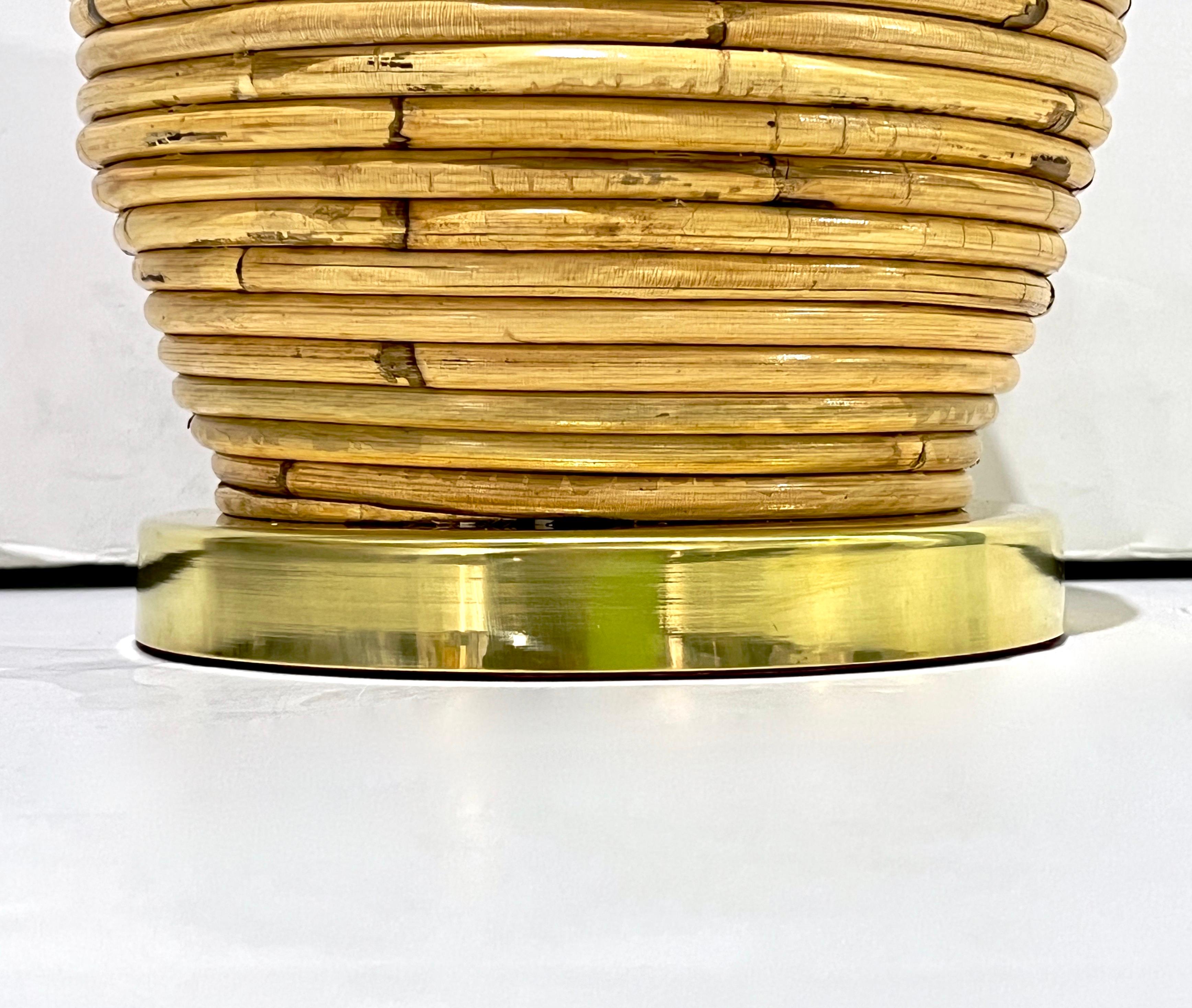 Lampes de table/plancher italiennes Organic Modern Contemporary Brass & Rattan Mushroom en vente 6