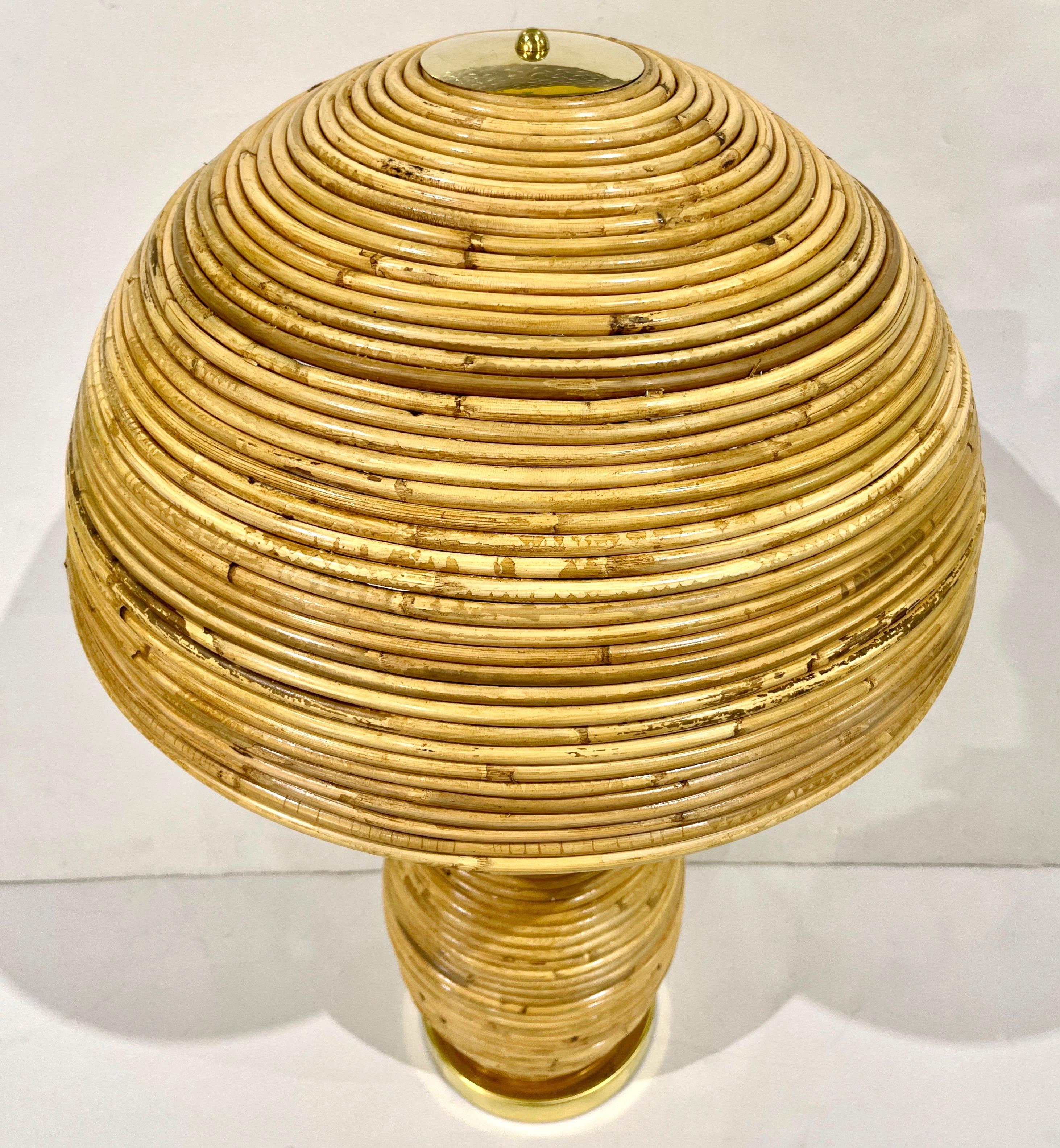 Hand-Crafted Italian Organic Modern Contemporary Brass & Rattan Mushroom Table/Floor Lamps  For Sale