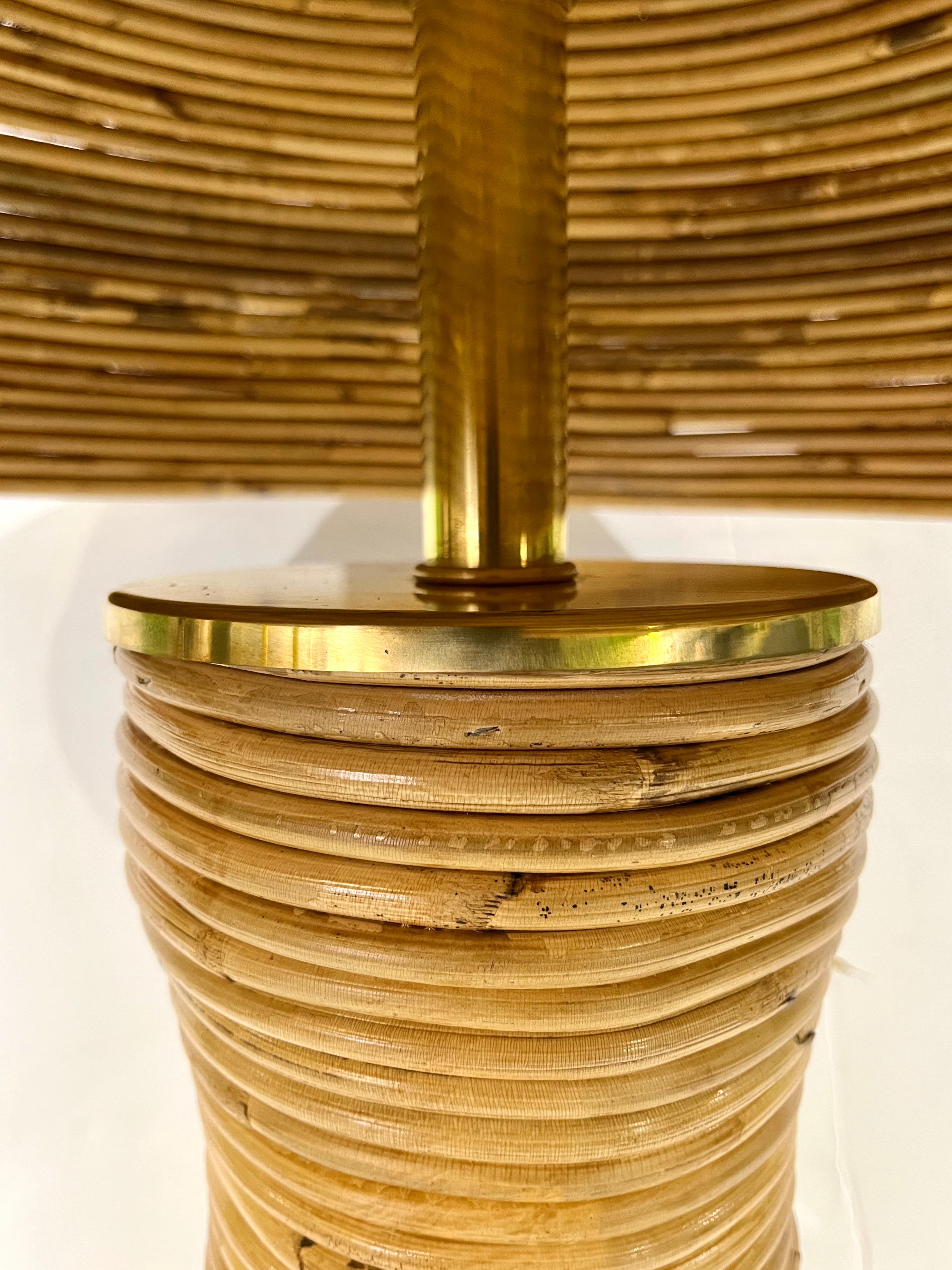 Italian Organic Modern Contemporary Brass & Rattan Mushroom Table/Floor Lamps  In New Condition For Sale In New York, NY