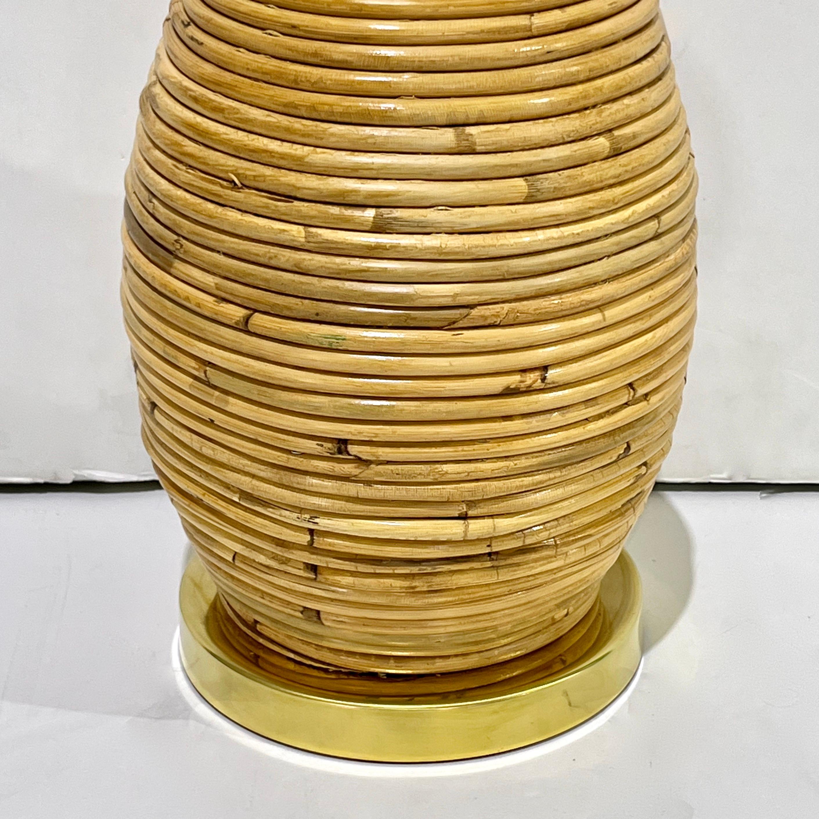 Lampes de table/plancher italiennes Organic Modern Contemporary Brass & Rattan Mushroom en vente 1