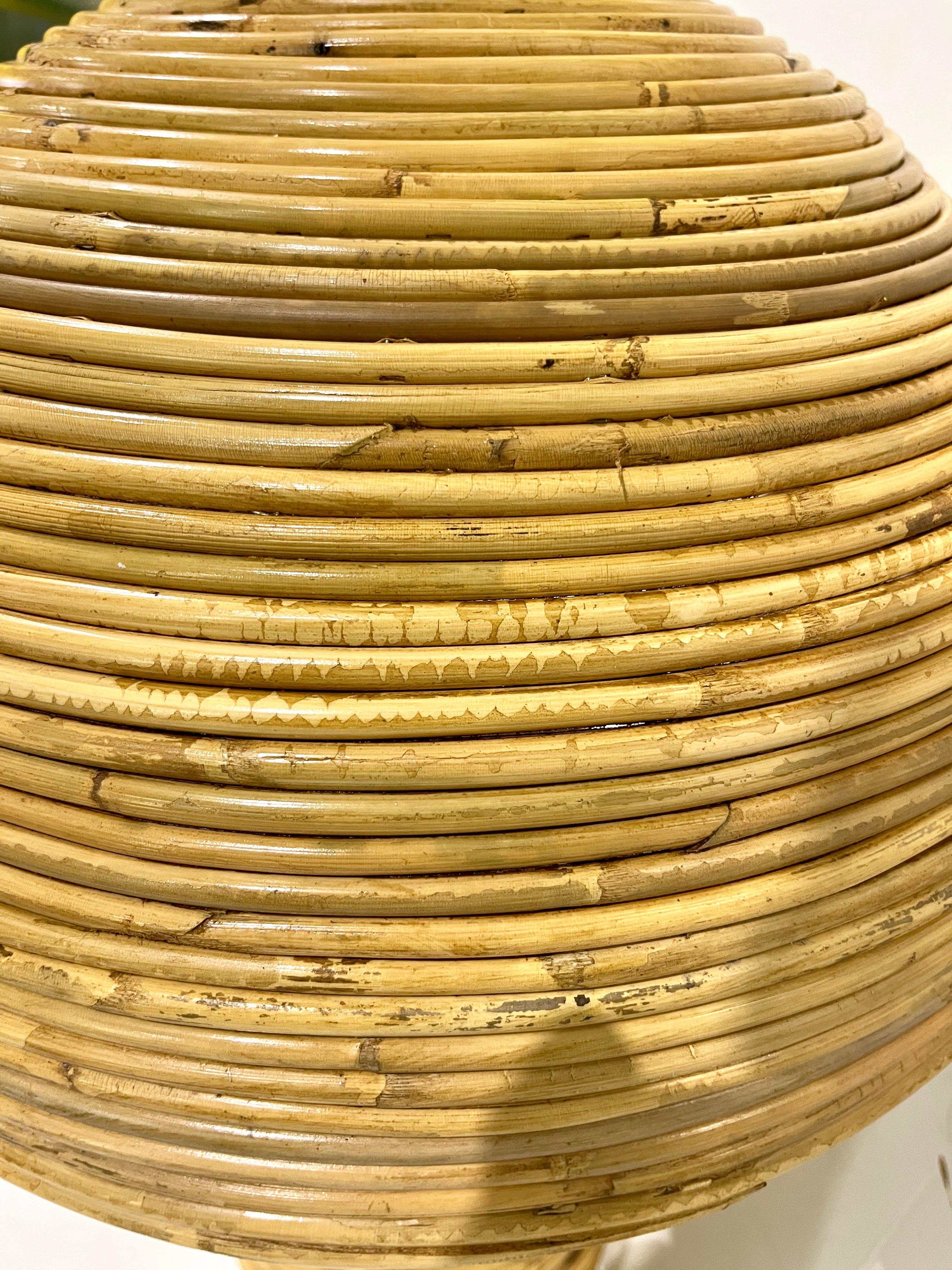 Lampe de table/de sol italienne Organic Modern Contemporary Brass Rattan Tall Mushroom Table/Floor Lamp en vente 4
