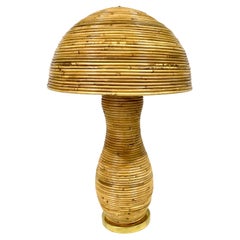 Lampe de table/de sol italienne Organic Modern Contemporary Brass Rattan Tall Mushroom Table/Floor Lamp