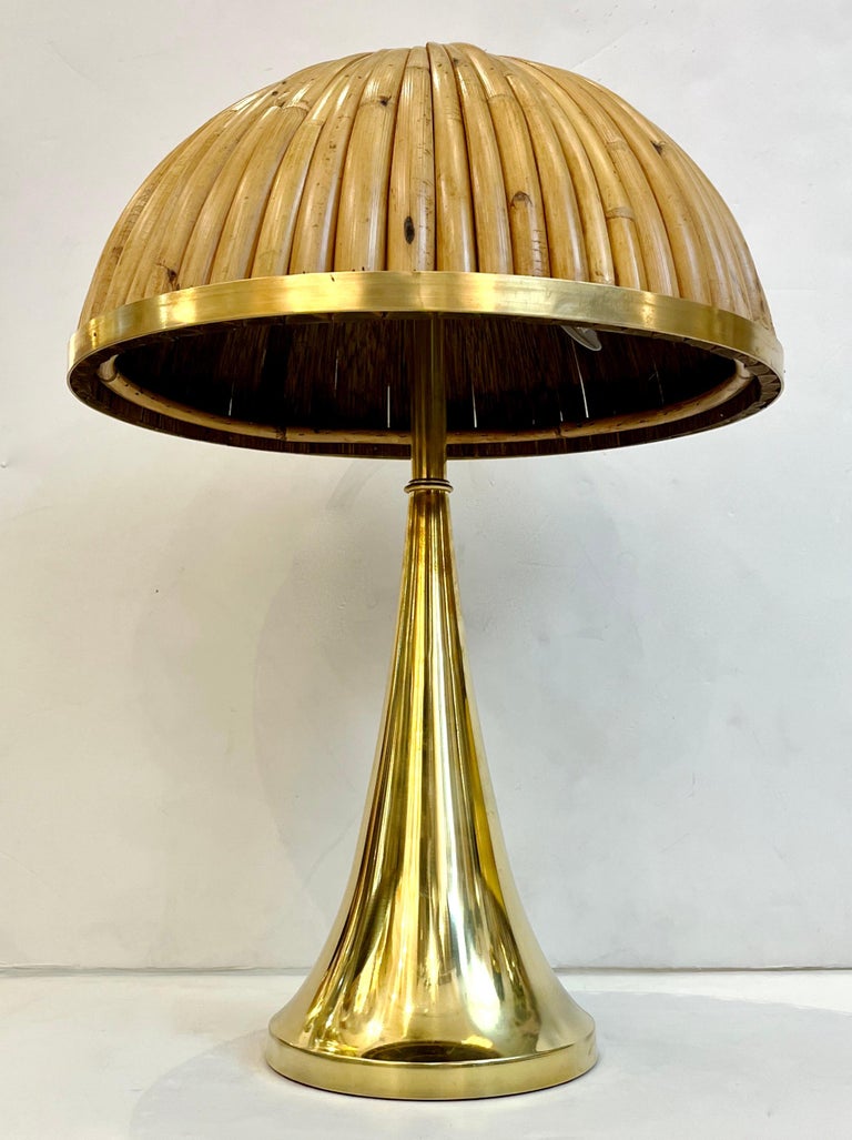 Italian Organic Modern Contemporary Pair Tall Brass and Rattan Sleek