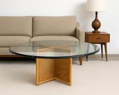 Italian Organic Modern Rattan Wicker Glass Top Cocktail Table