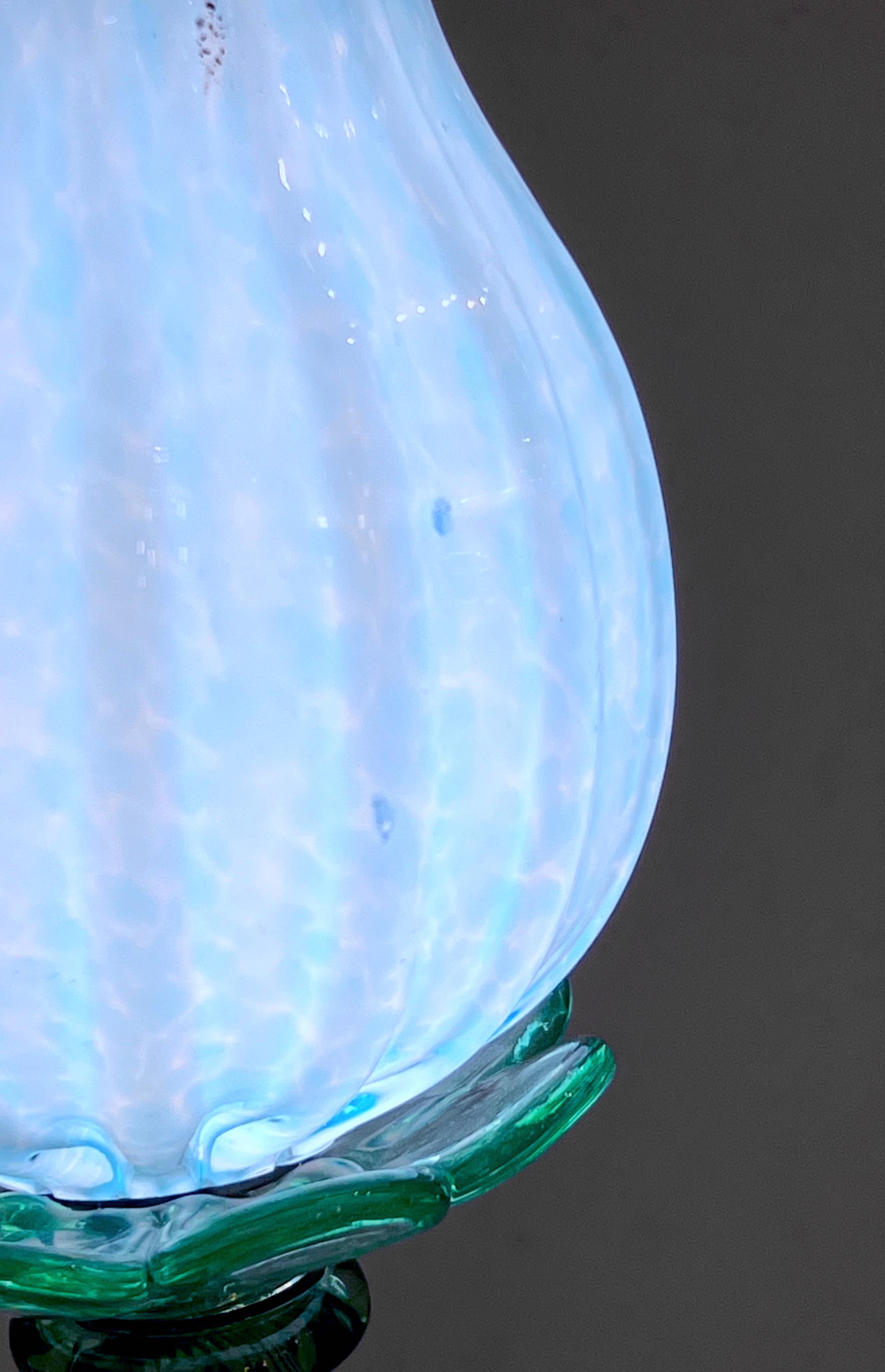 Italian Organic Modern Turquoise Blue Art Glass Lit Flower White Vase/Table Lamp For Sale 6