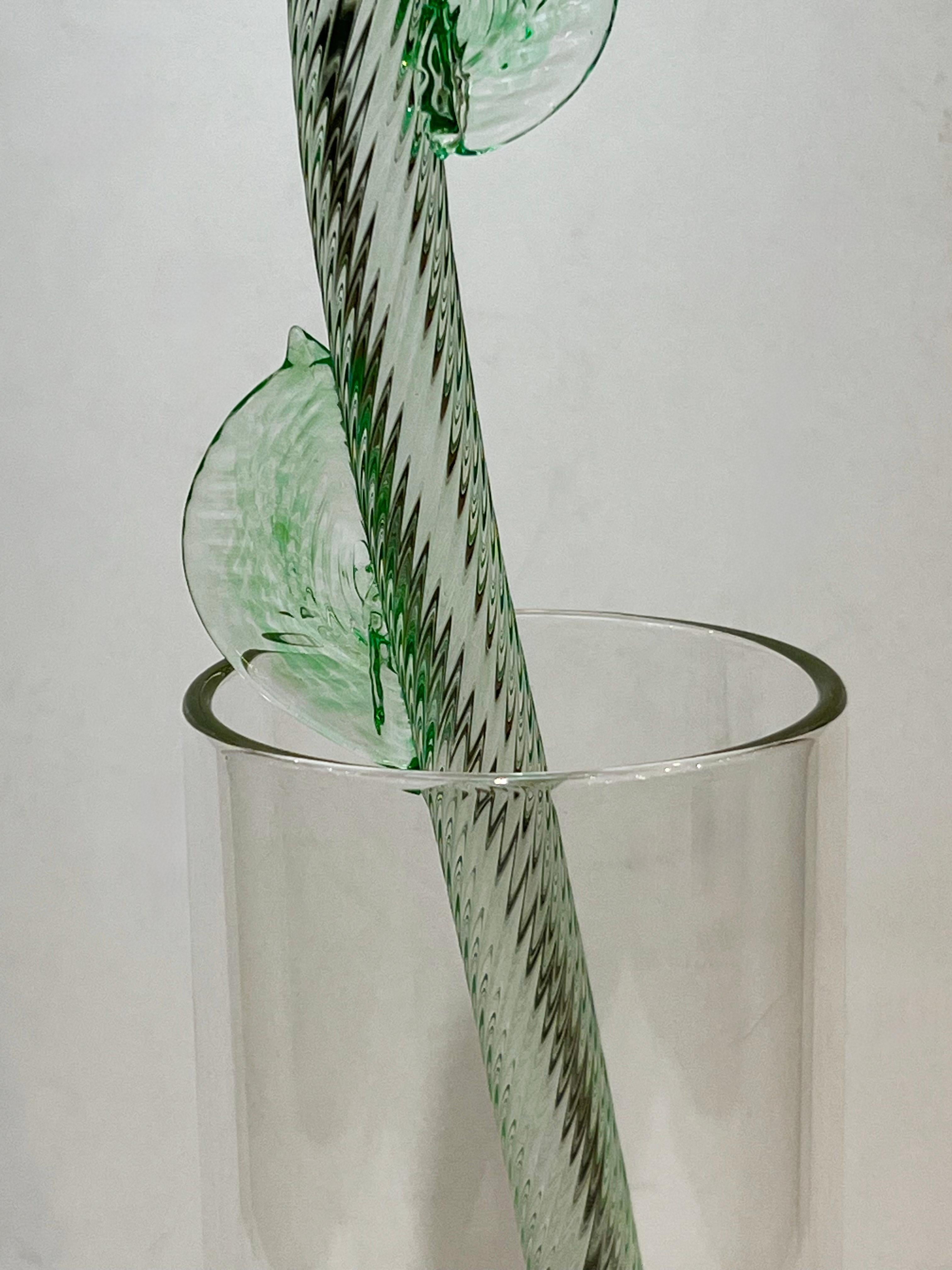Italian Organic Modern Turquoise Blue Art Glass Lit Flower White Vase/Table Lamp For Sale 2