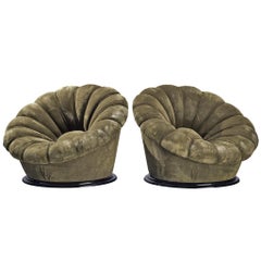 Italienisches organisches Paar Loungesessel aus Khakigrünem Samt