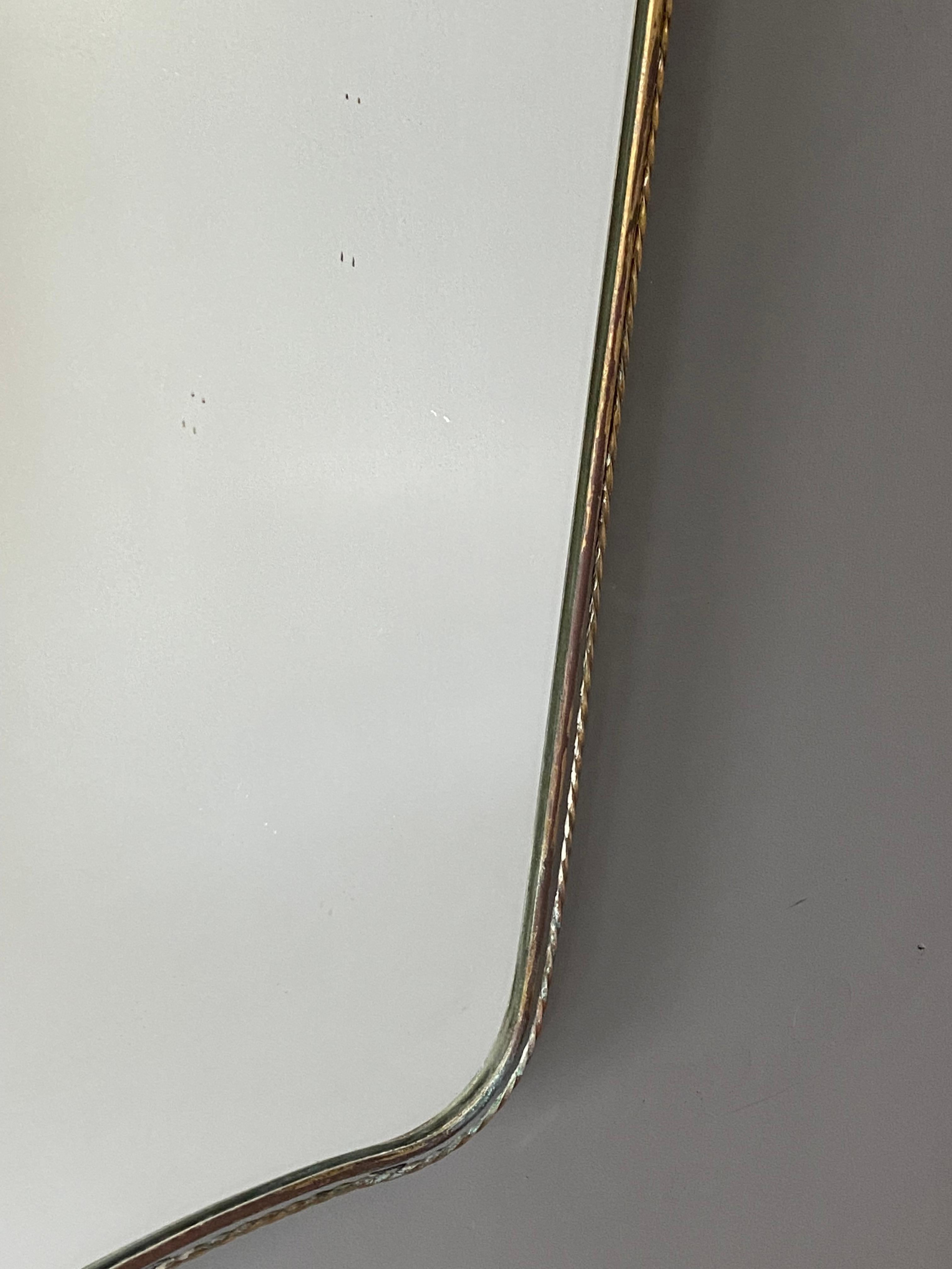 Mid-Century Modern Italian, Organic Wall Mirror, Brass, Mirror Glass, Italy, 1940s