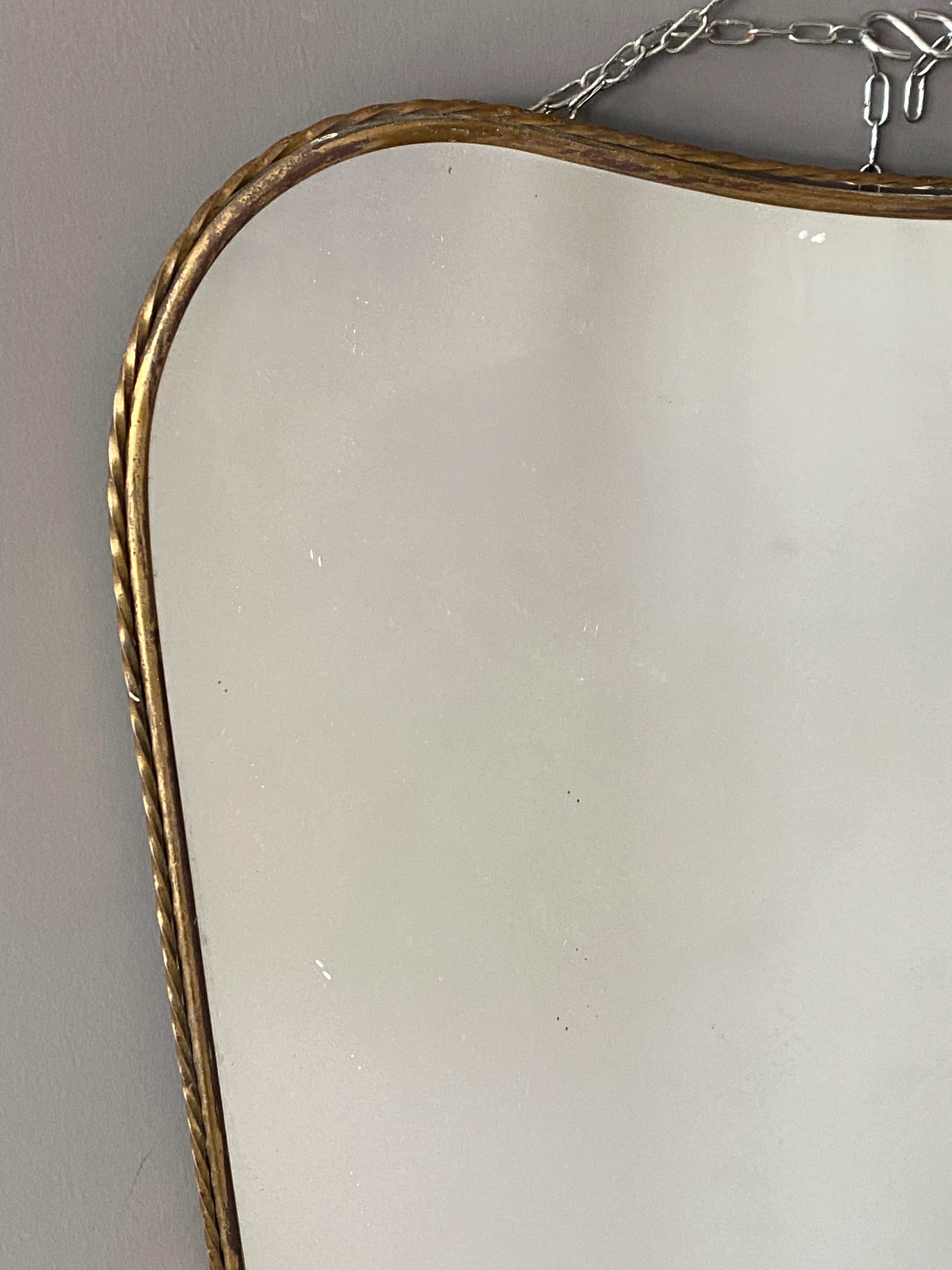 Italian, Organic Wall Mirror, Brass, Mirror Glass, Italy, 1940s In Fair Condition In High Point, NC