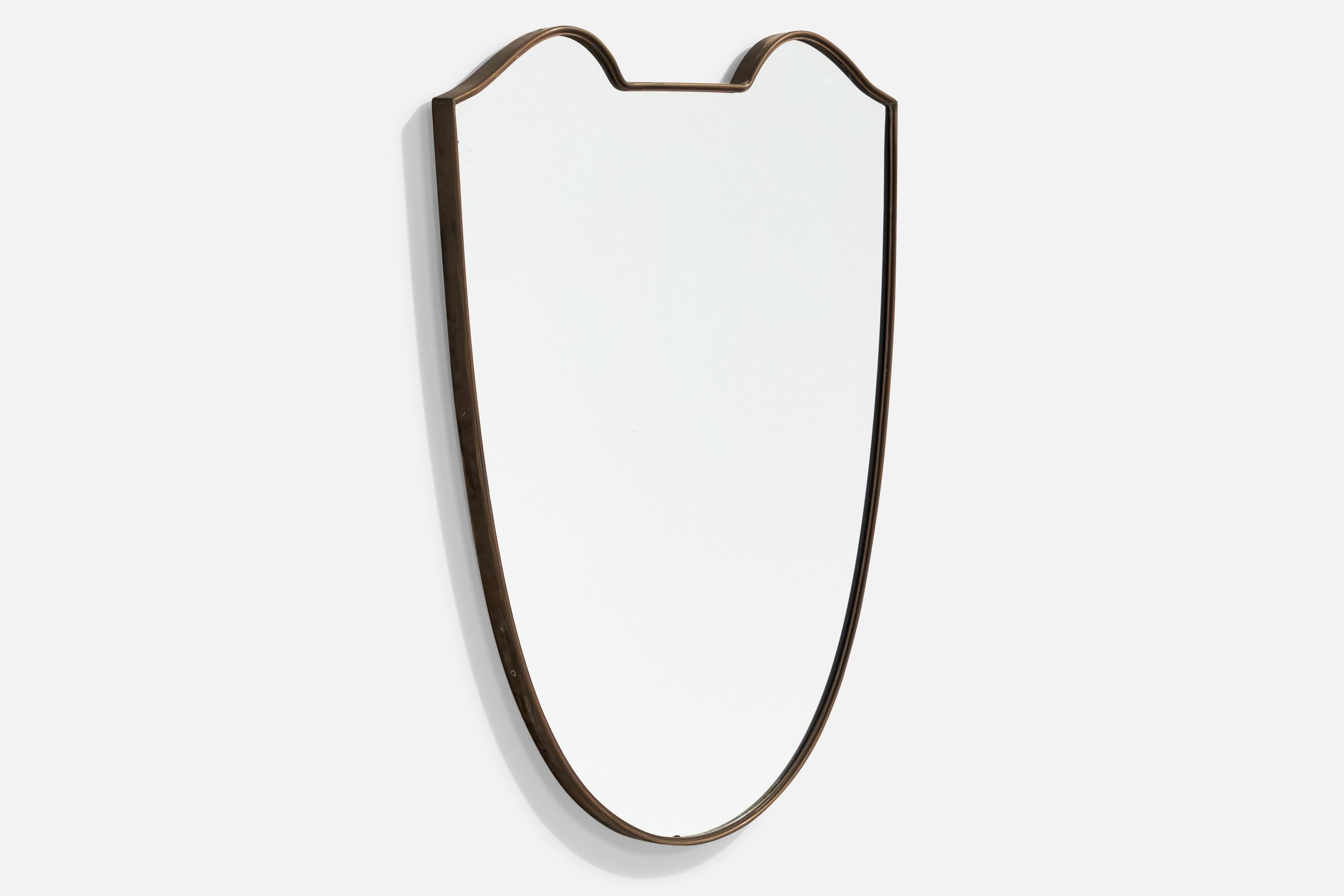 Mid-20th Century Italian, Organic Wall Mirror, Brass, Mirror Glass, Italy, 1940s For Sale