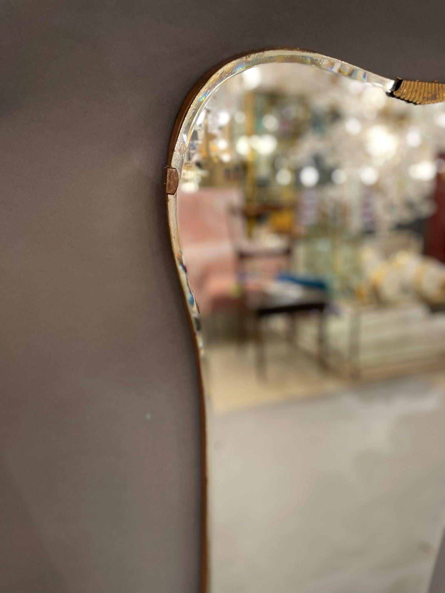 Mid-Century Modern Italian, Organic Wall Mirror, Brass, Mirror Glass, Italy, 1950s