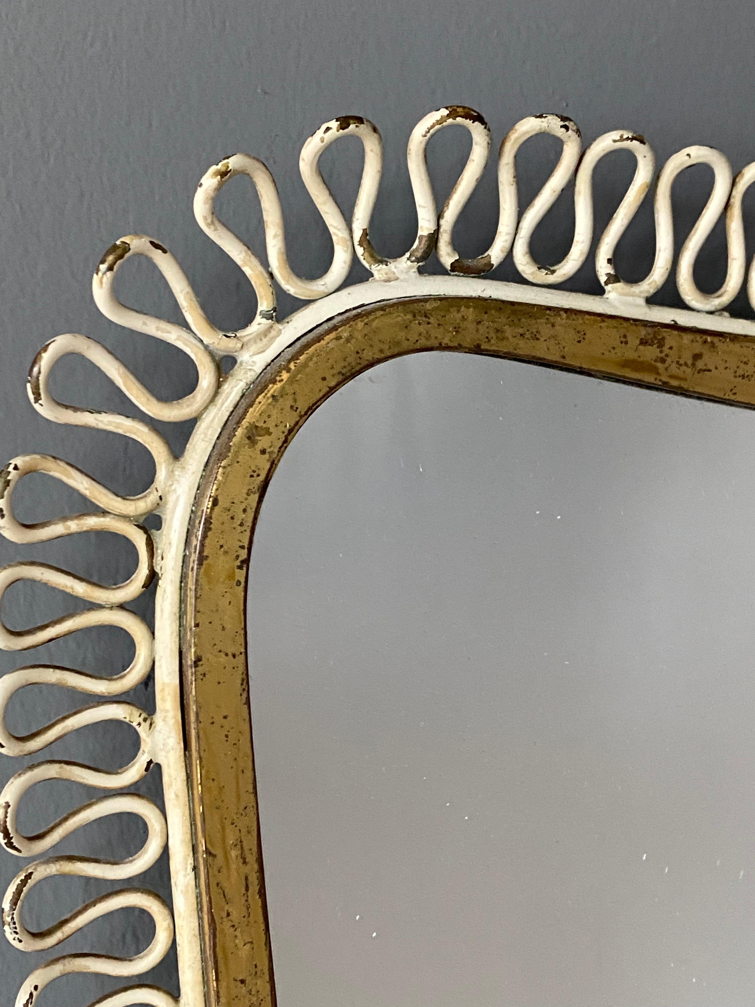 Italian, Organic Wall Mirror, Brass, Painted Brass, Mirror Glass, Italy, 1940s 1
