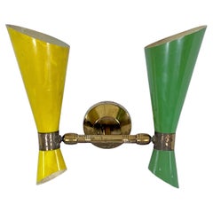 Italian Orientable Single Double Cones Wall Lamp in Stilnovo Style, 1950s