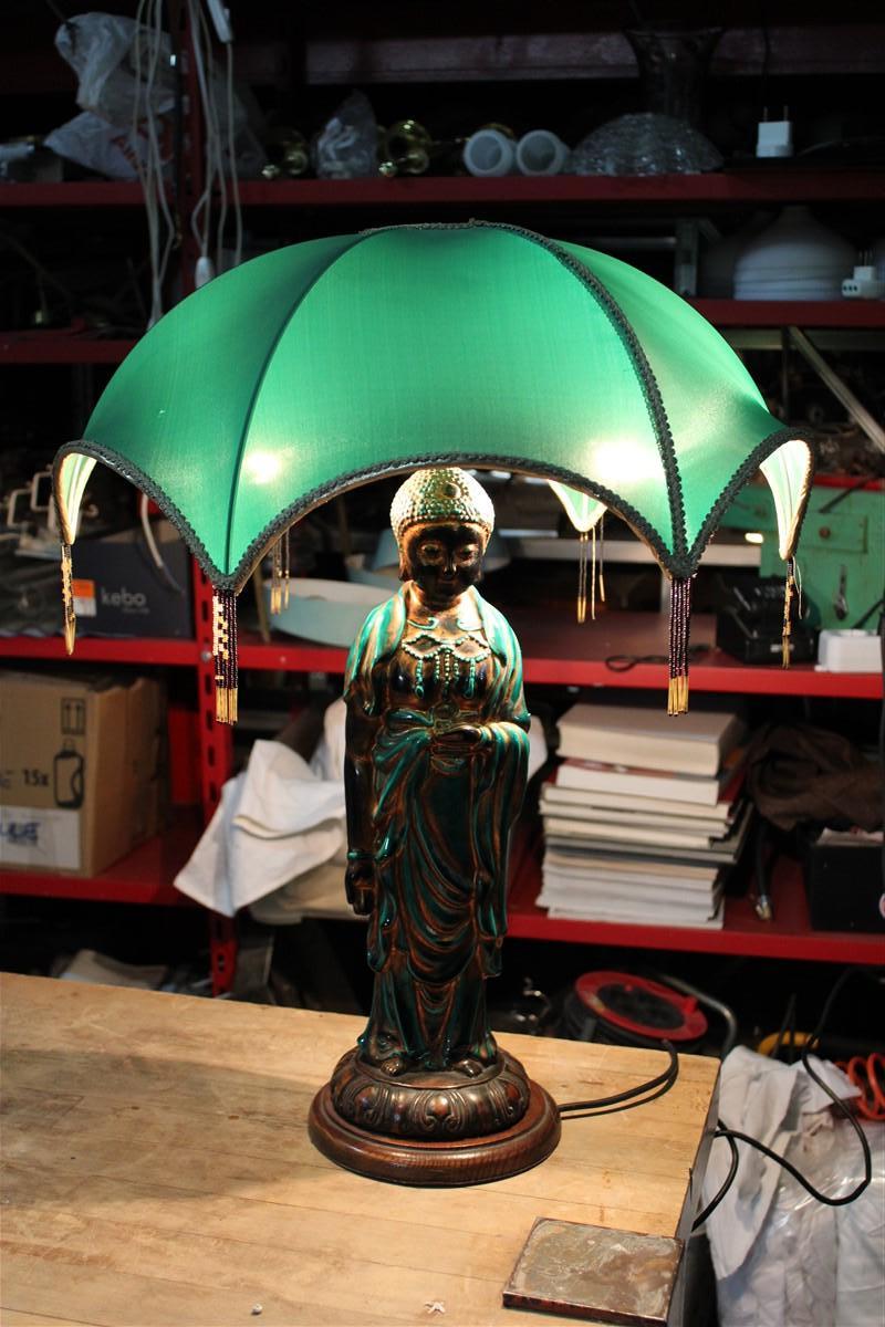 Italian Oriental Table Lamp Green Pagoda Ghinza For Sale 9