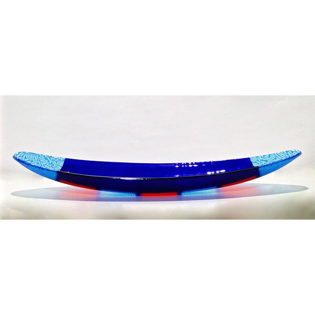 Organic Modern Italian Orientalist Azure Blue and Red Murano Glass Bowl Modern Centerpiece For Sale