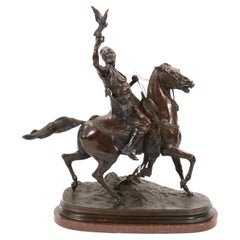 Antique Italian Orientalist Bronze Sculpture "Falconiere A Cavallo" by Ferdinando deLuca