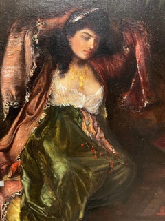 Italian Orientalist Oil Painting of Odalisca Odalisque in Harem