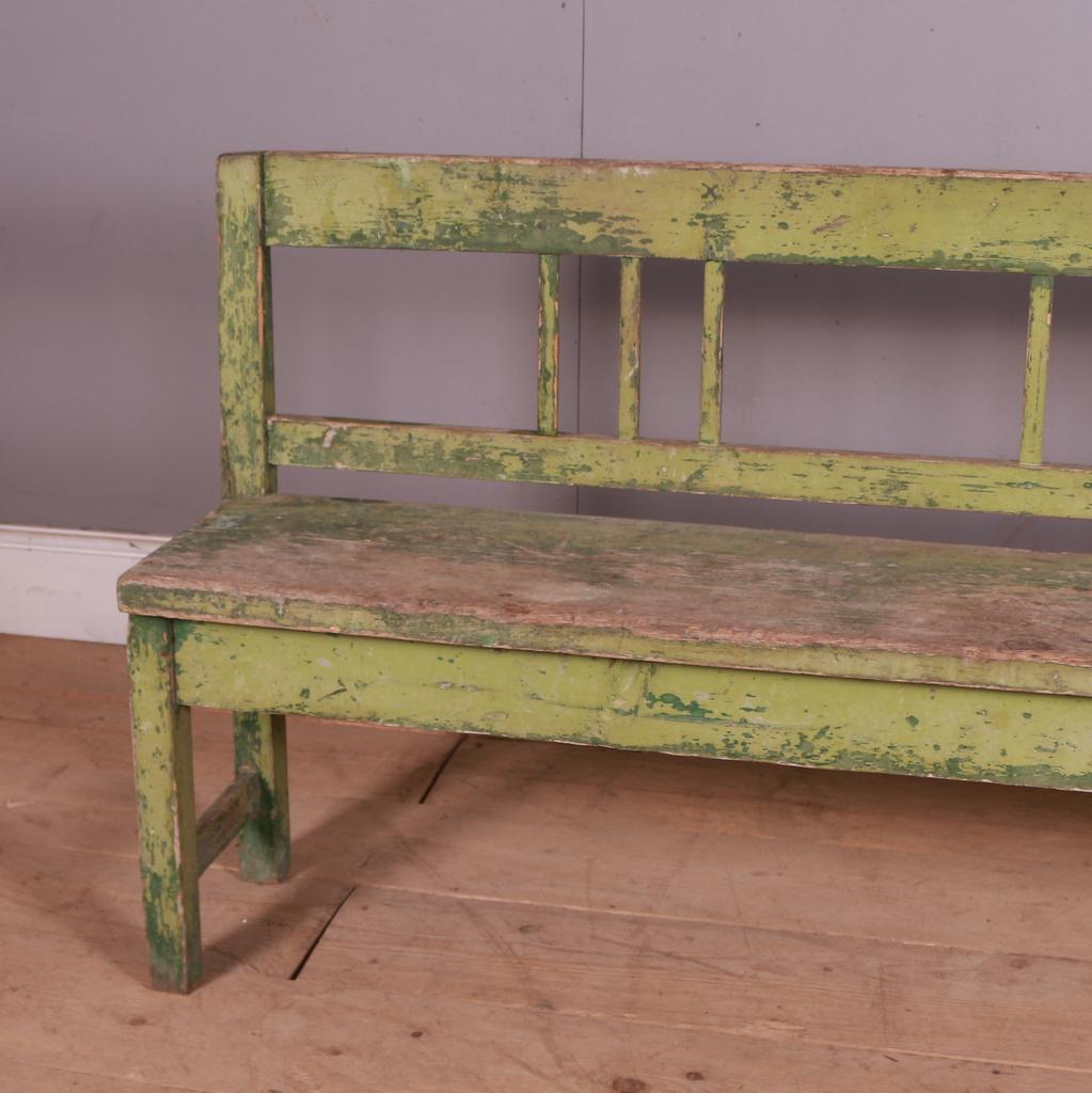 Italian narrow original painted bench. Great surface. 1880.

Seat height is 18